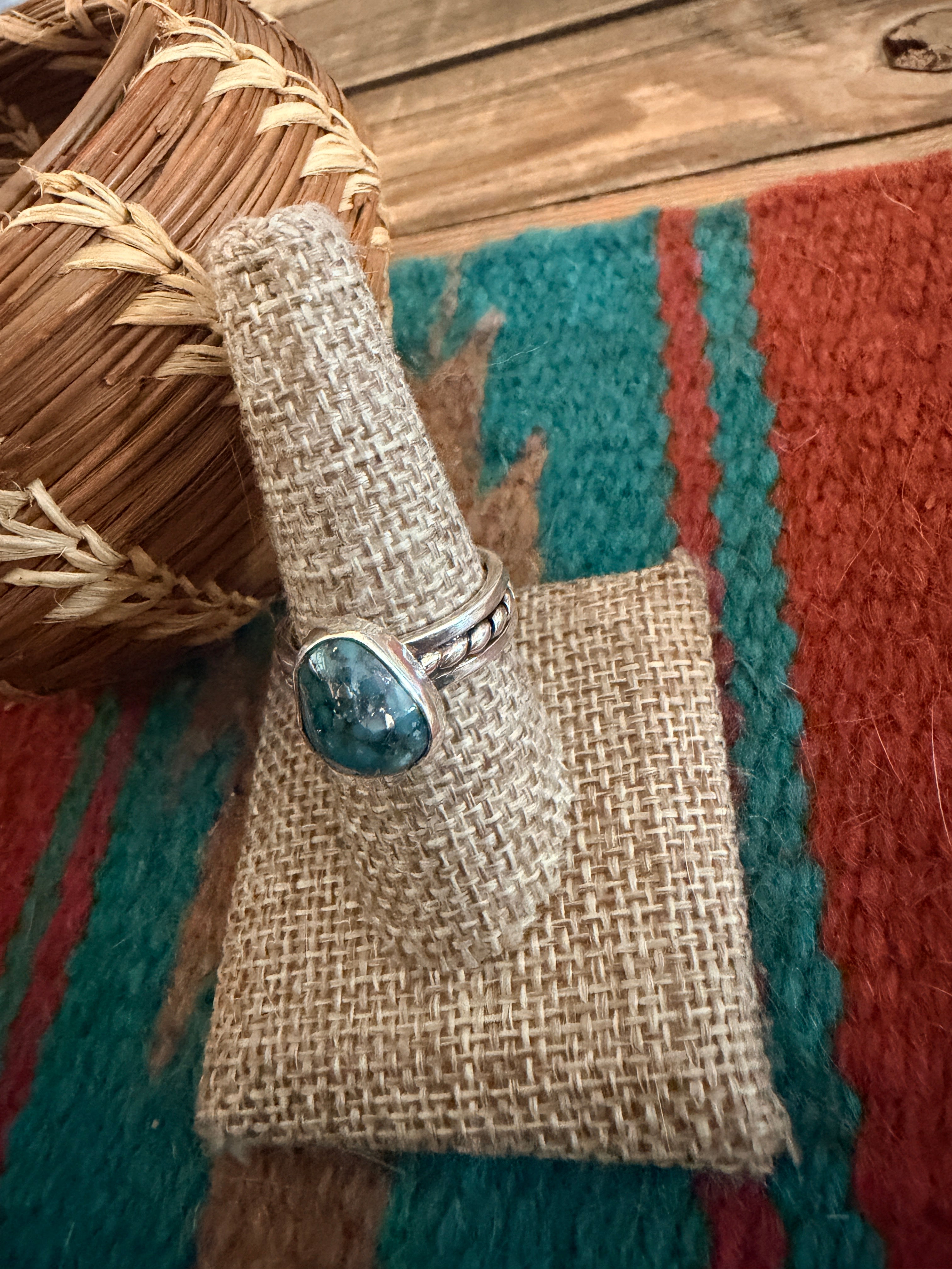 Handcrafted Turquoise & Sterling Silver Ring Size 9