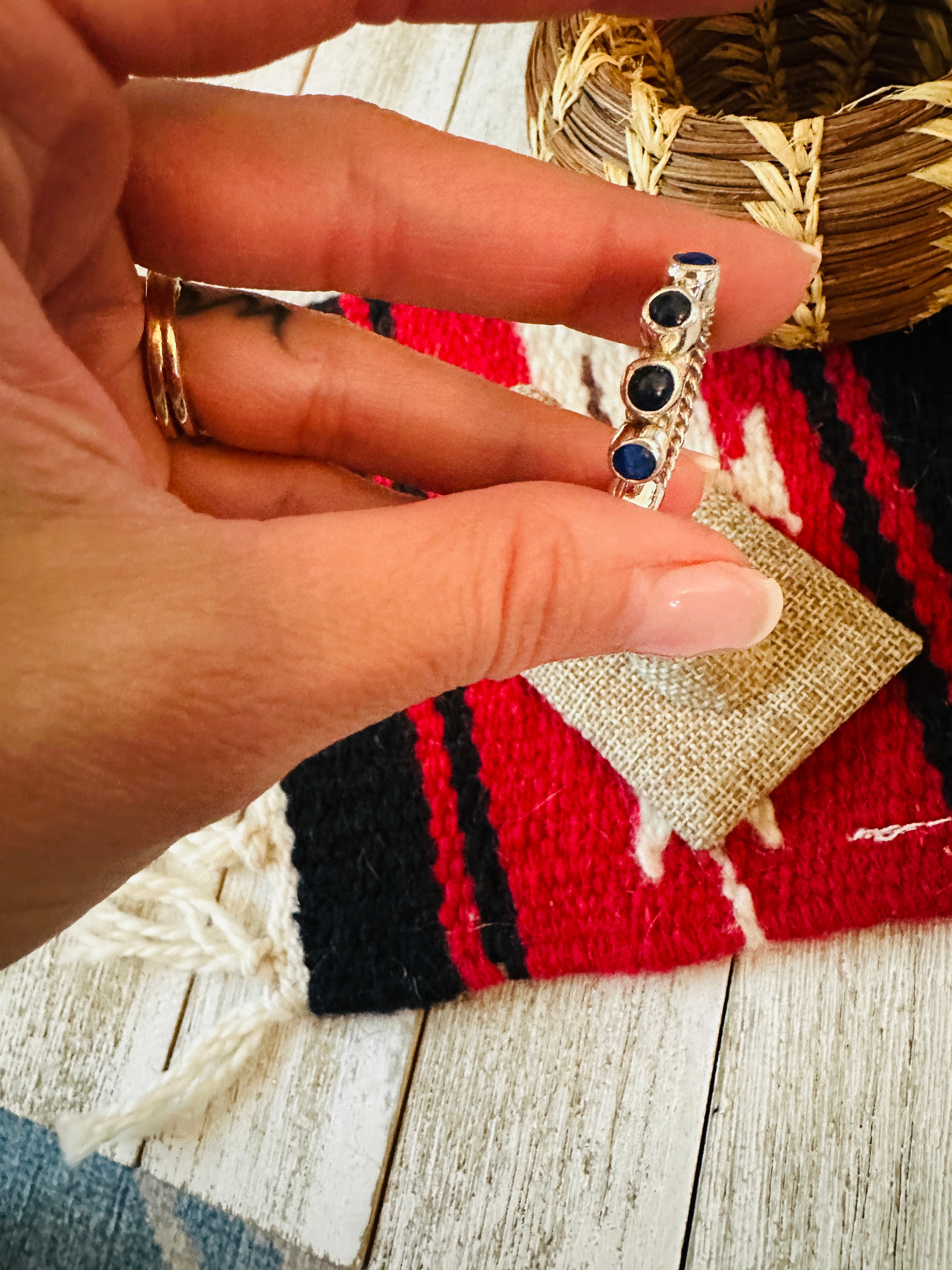 Handcrafted Lapis & Sterling Silver Band Ring Size 5.5