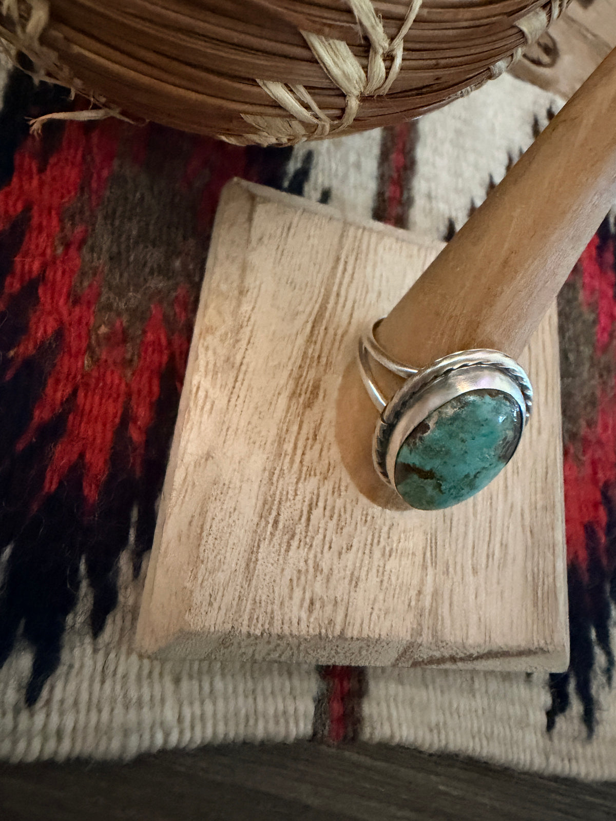Handcrafted Turquoise & Sterling Silver Ring Size 9.75