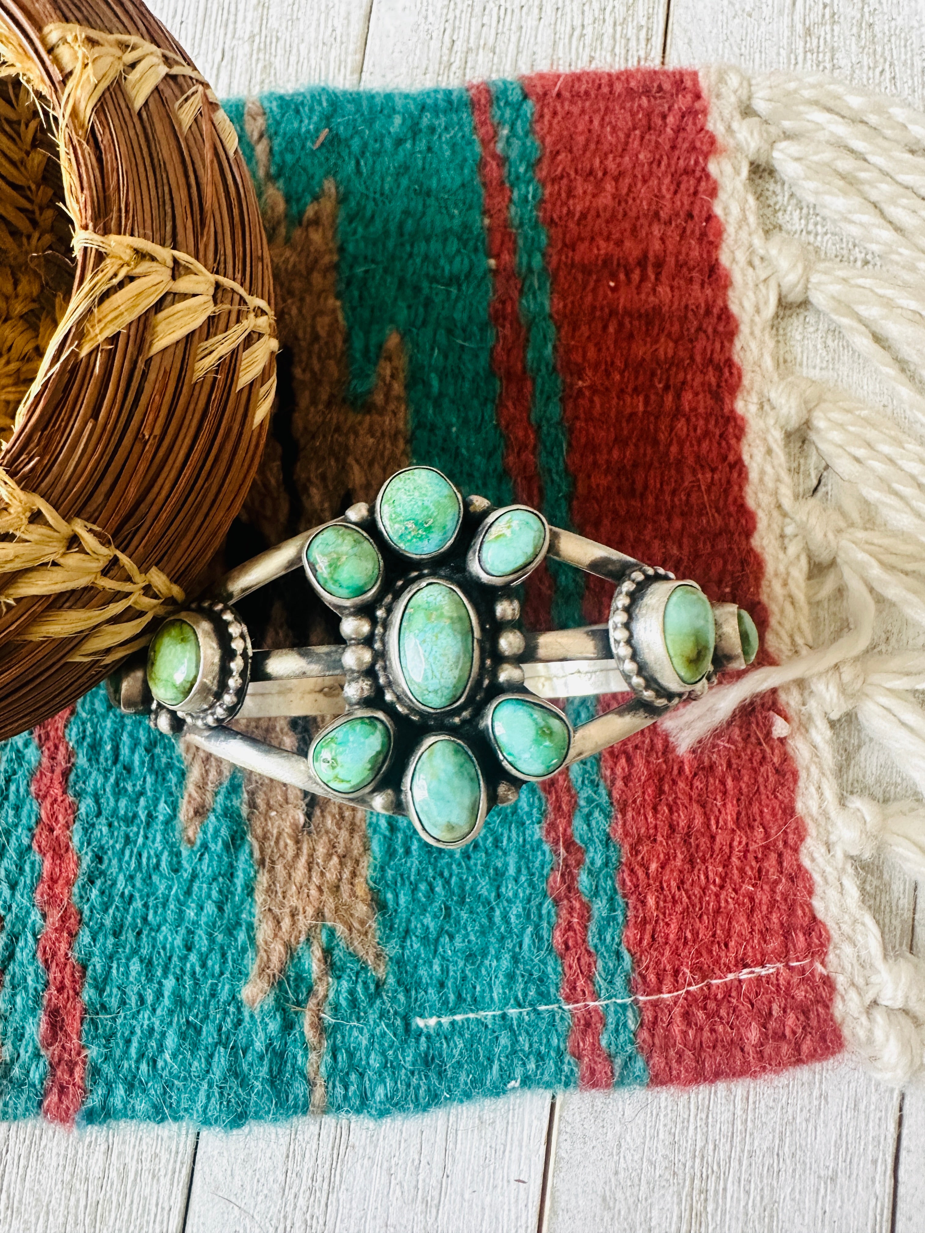 Navajo Sonoran Gold Turquoise & Sterling Silver Cuff Bracelet