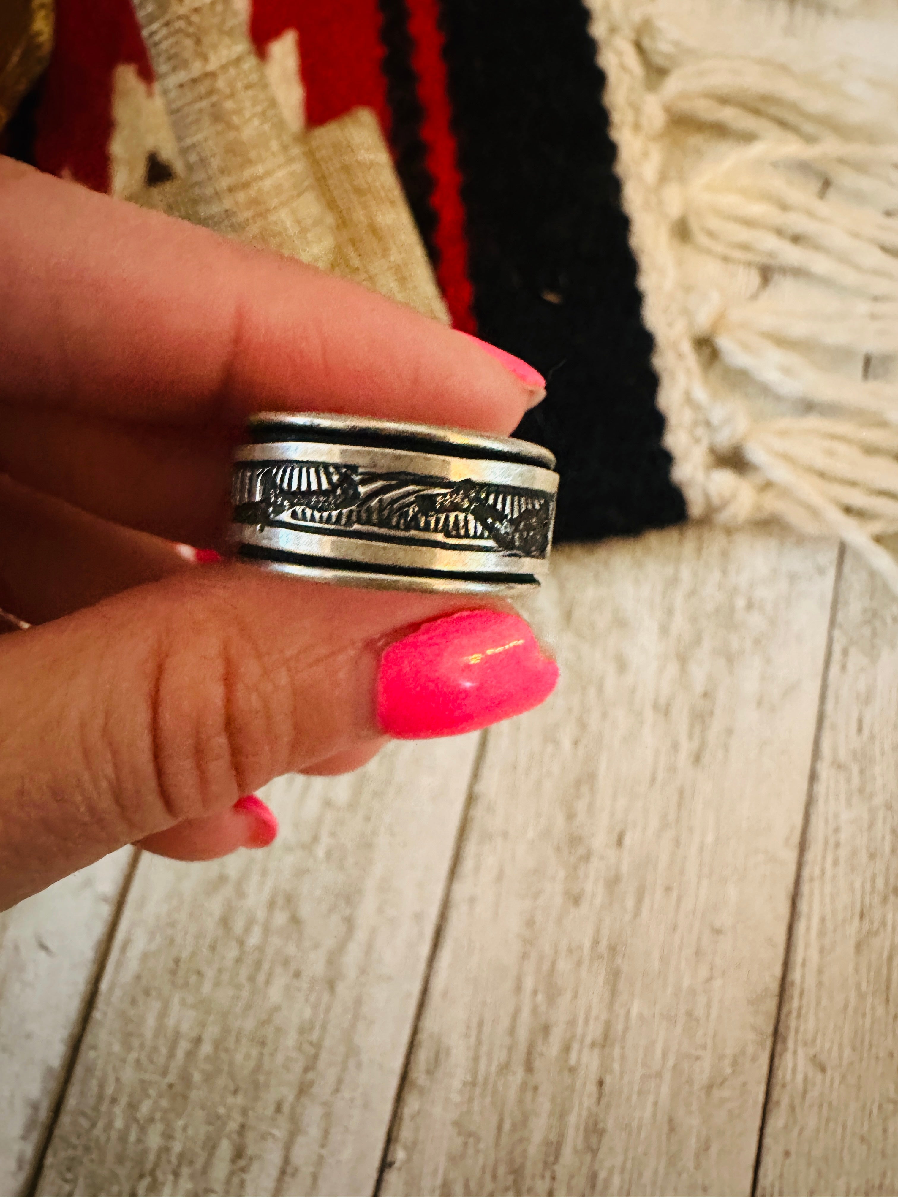 Handcrafted Hand Stamped Sterling Silver Storyteller Ring Size 8