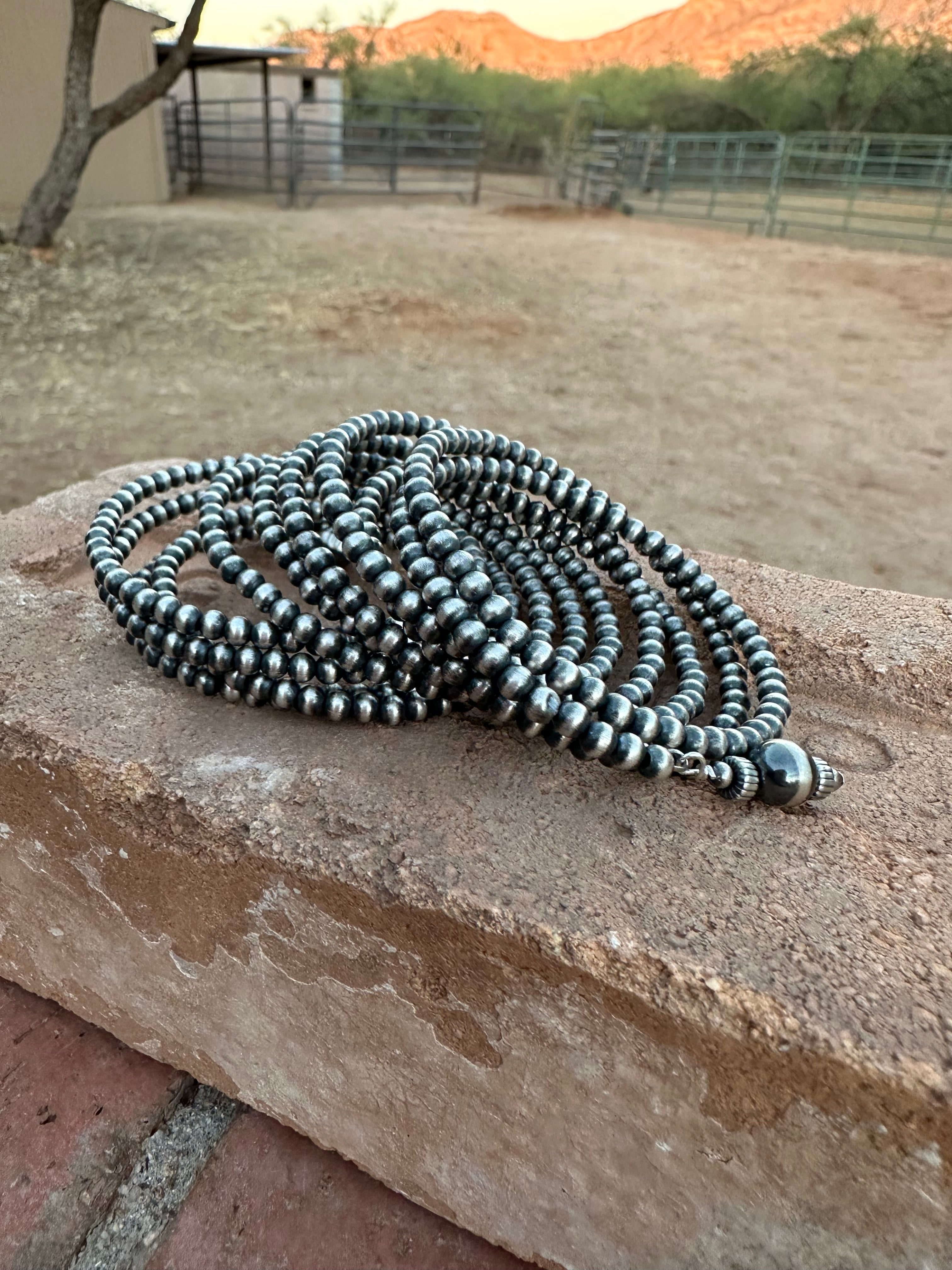 Navajo Sterling Silver Pearl Beaded Wrap Bracelet