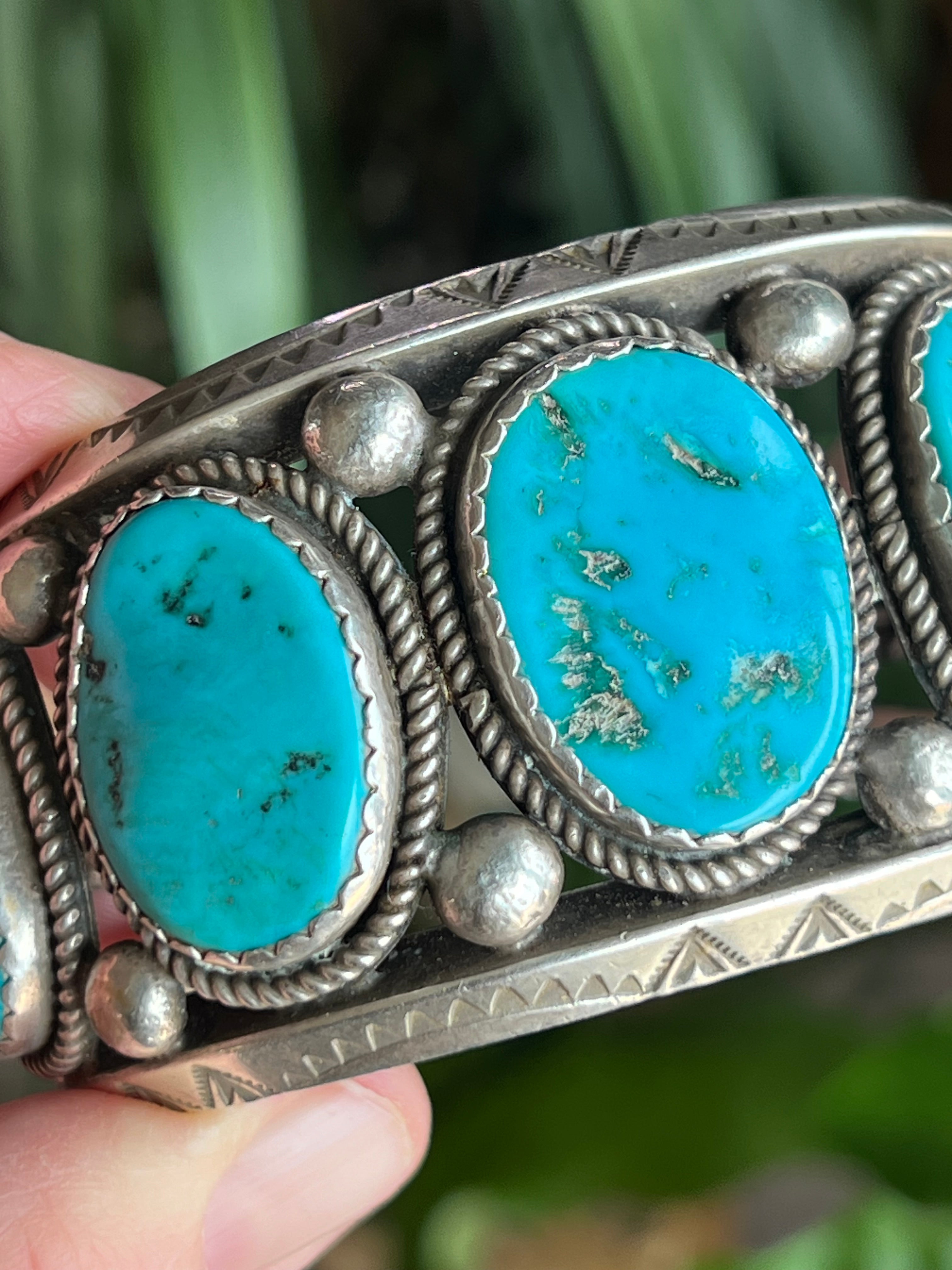 Handcrafted Old Pawn Sterling Silver and Natural Sleeping Beauty Turquoise Cuff Bracelet, Signed /