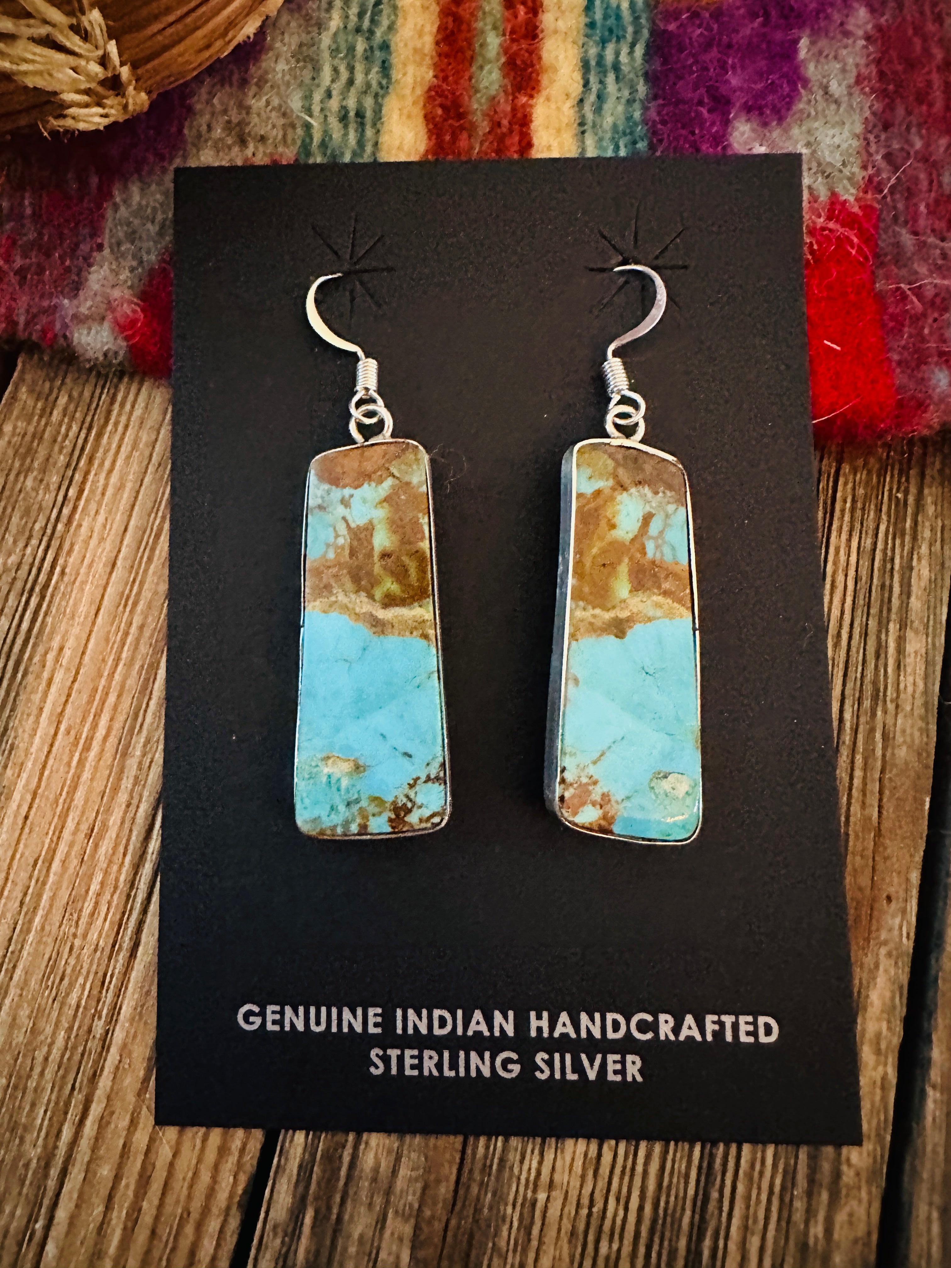 Handcrafted Turquoise & Sterling Silver Slab Dangle Earrings