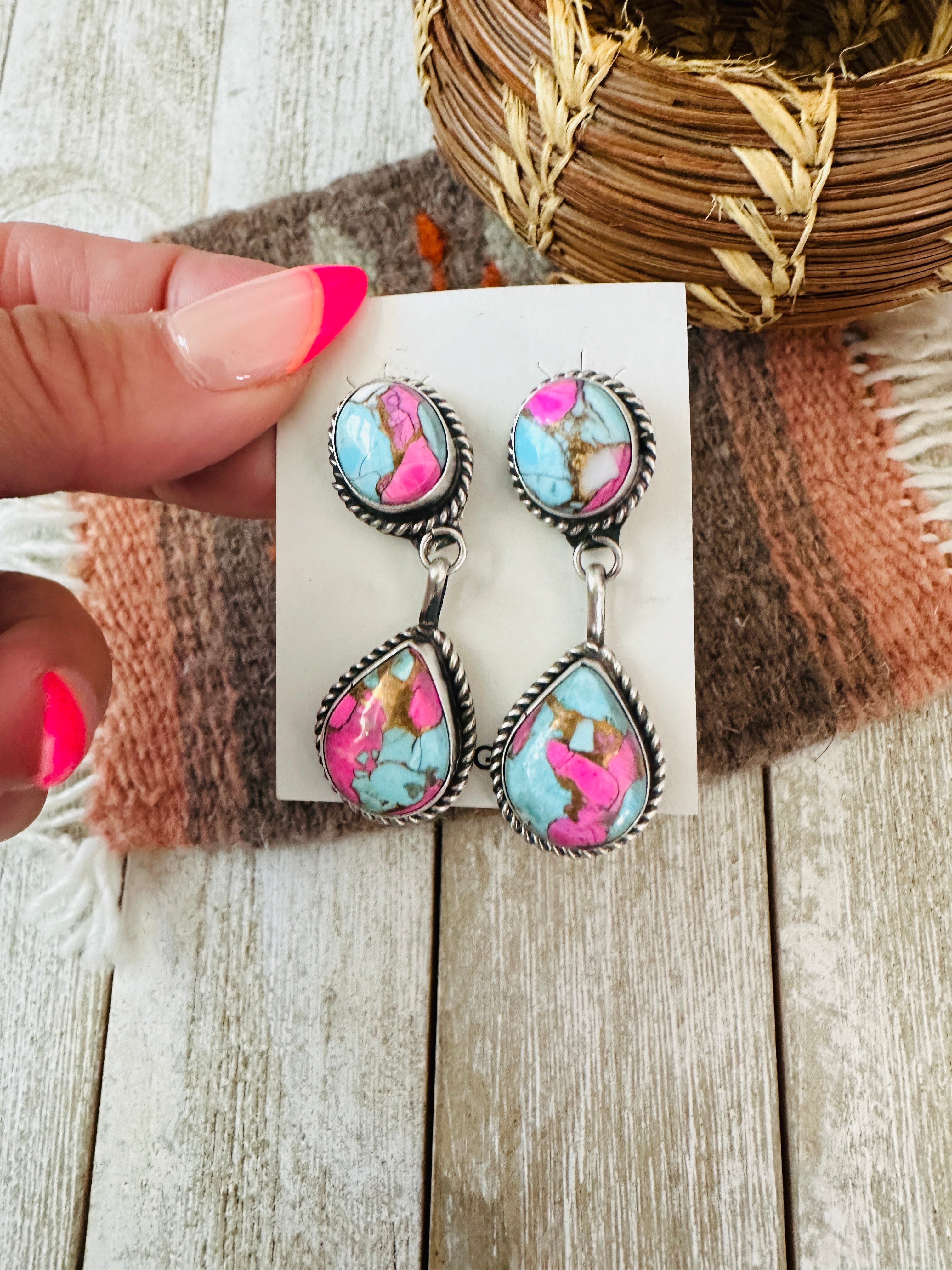 Handcrafted Cotton Candy and Sterling Silver Dangle Earrings