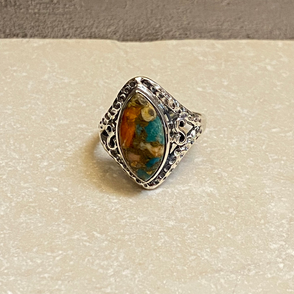 Sterling Silver Orange Spiny Turquoise Ring Size 8.75