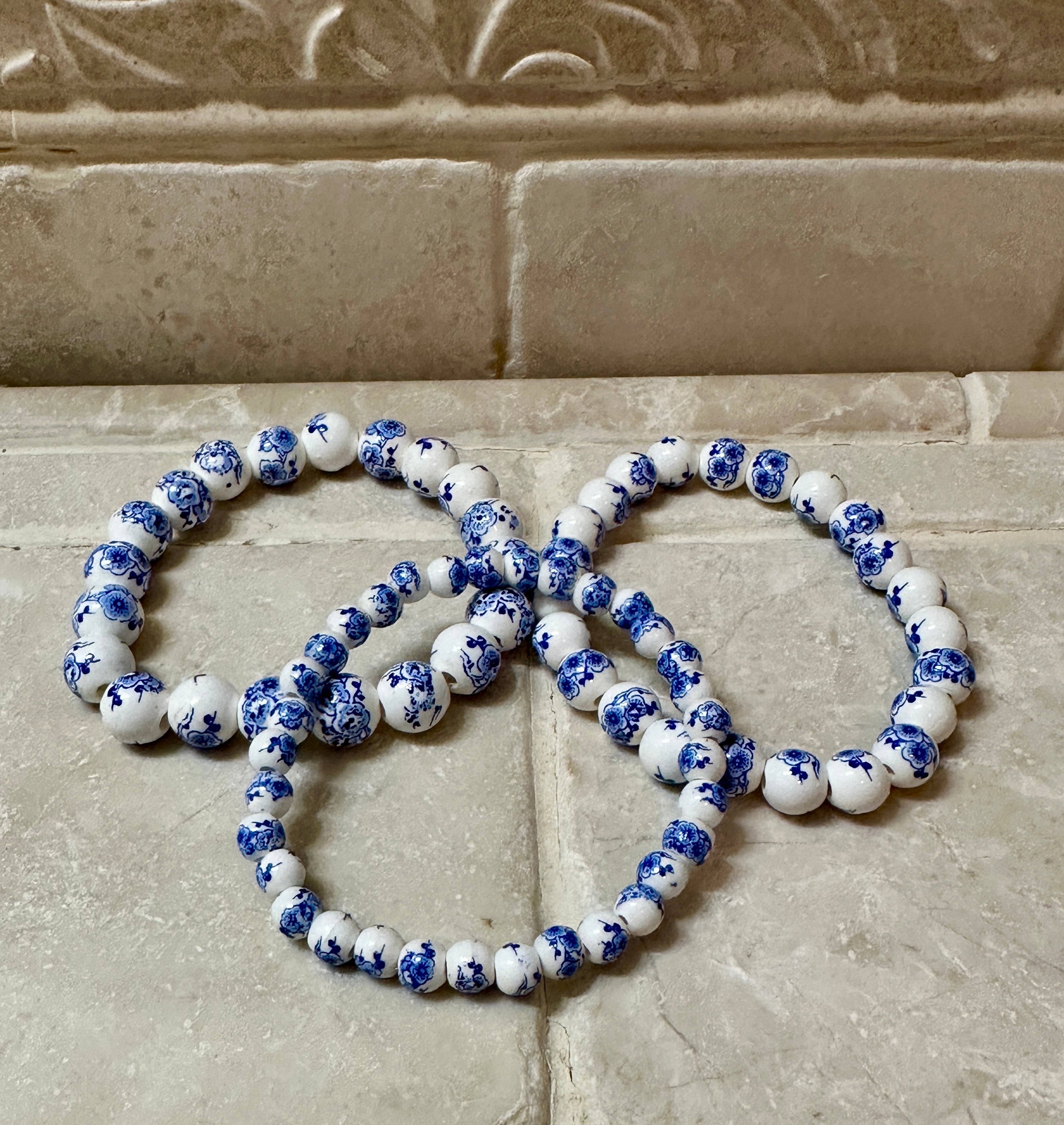 Blue Willow Stretch Bracelet Set Of 3