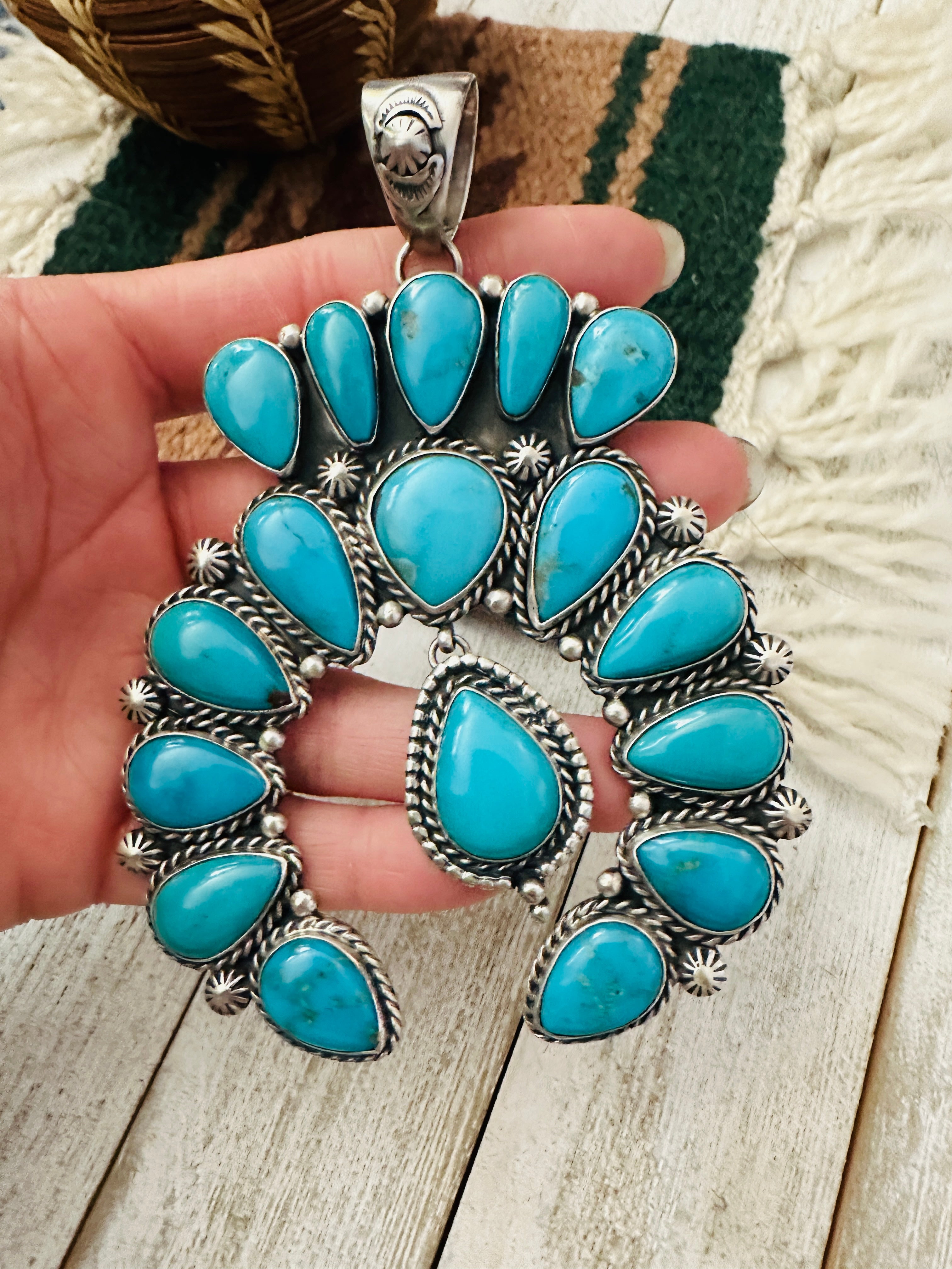 Navajo Sterling Silver & Turquoise Naja Pendant