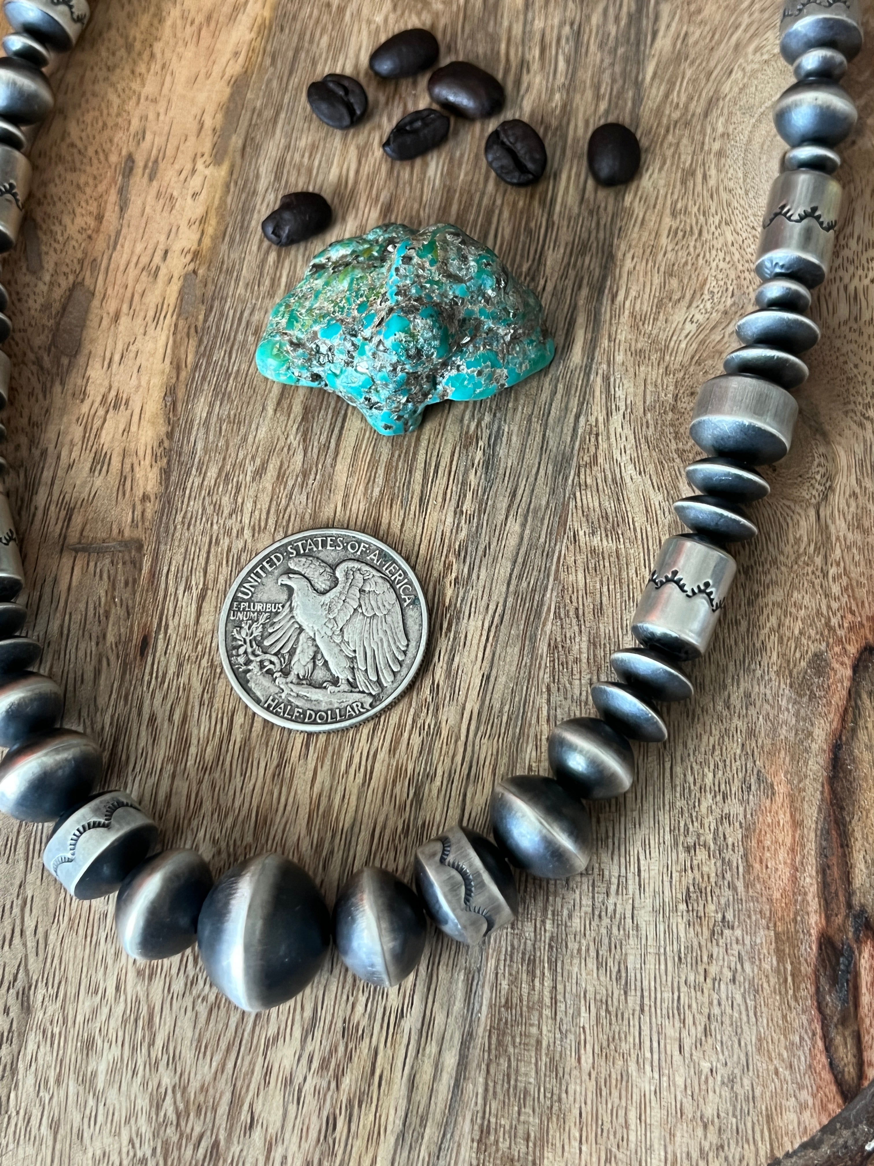 Handcrafted Sterling Silver Single Strand Beaded Statement Necklace by Rose Martin, 24” + 1-1/2”