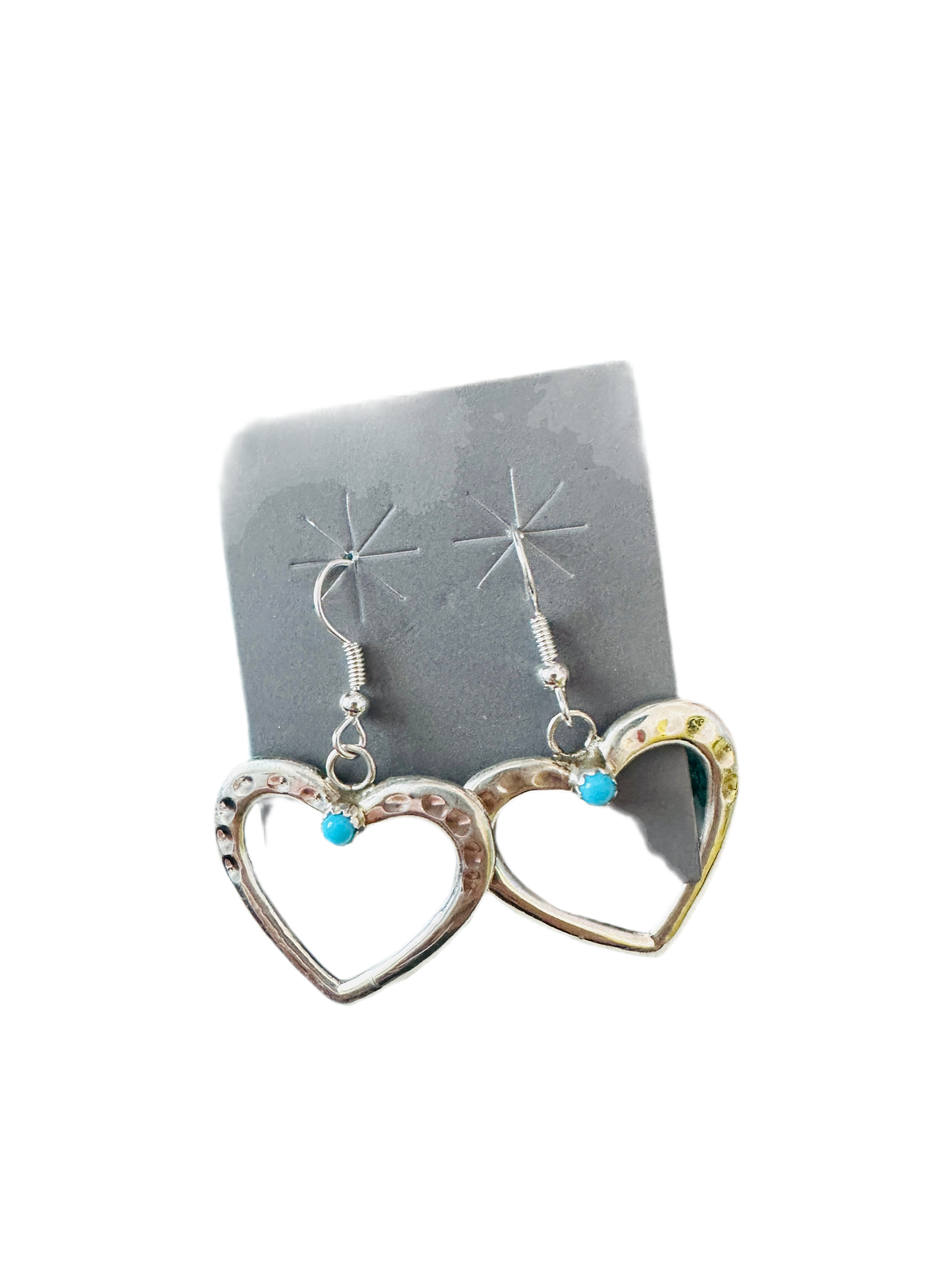 Navajo Turquoise & Sterling Silver Heart Dangle Earrings
