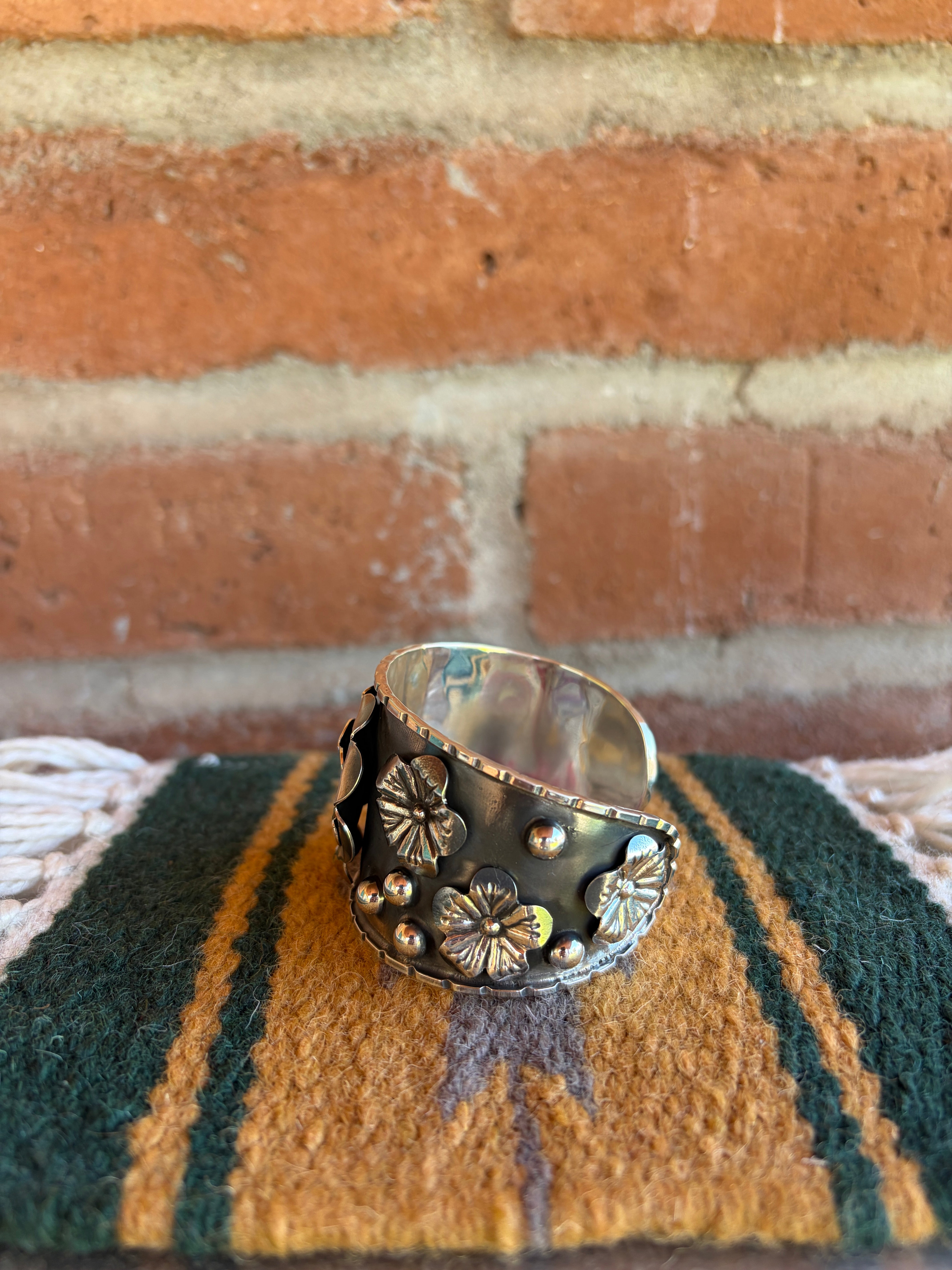 Handcrafted Sterling Silver Flower Cuff Bracelet