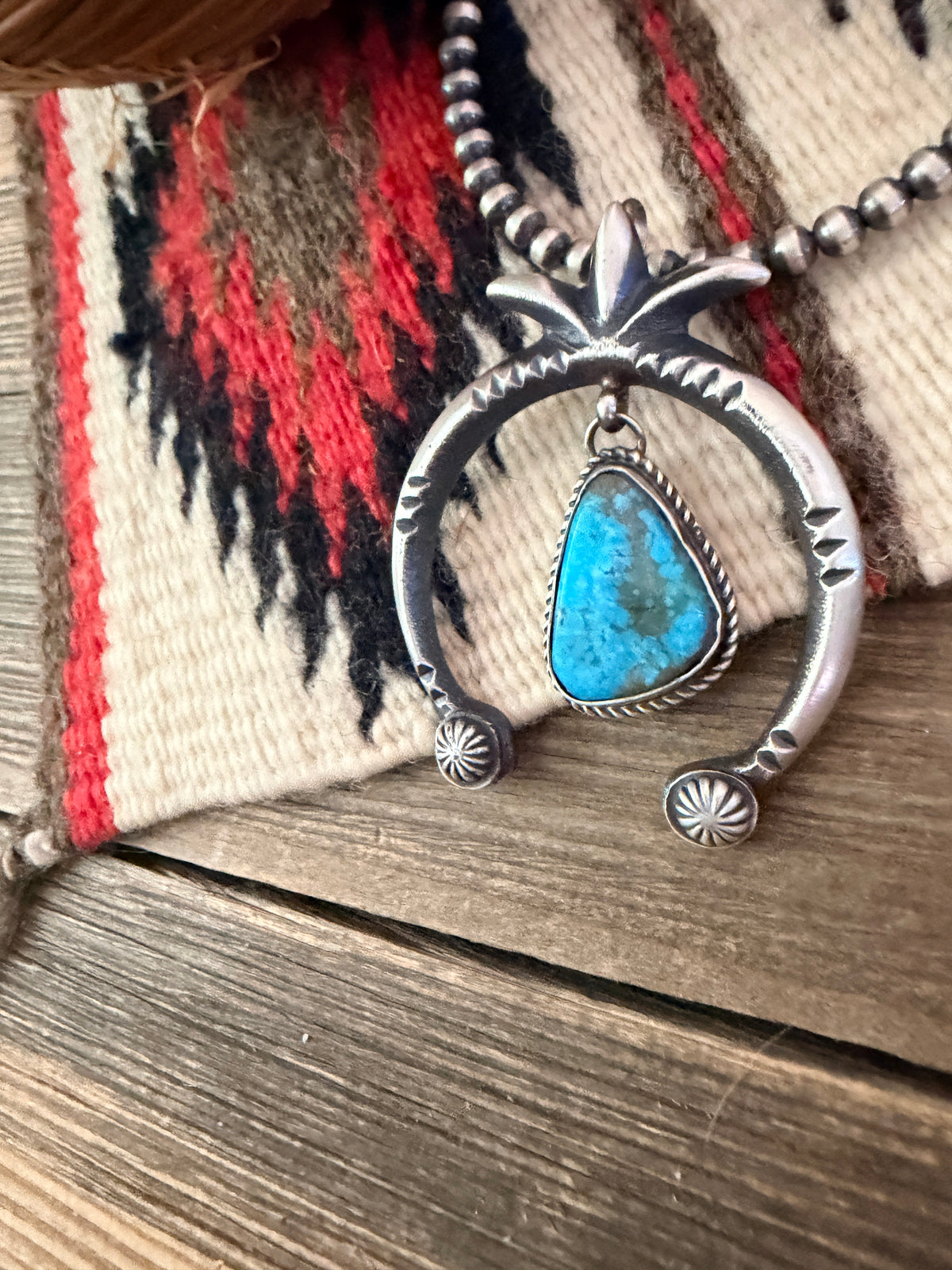 Handcrafted Sterling Silver & Turquoise Naja Pendant by Martha Cayatineto
