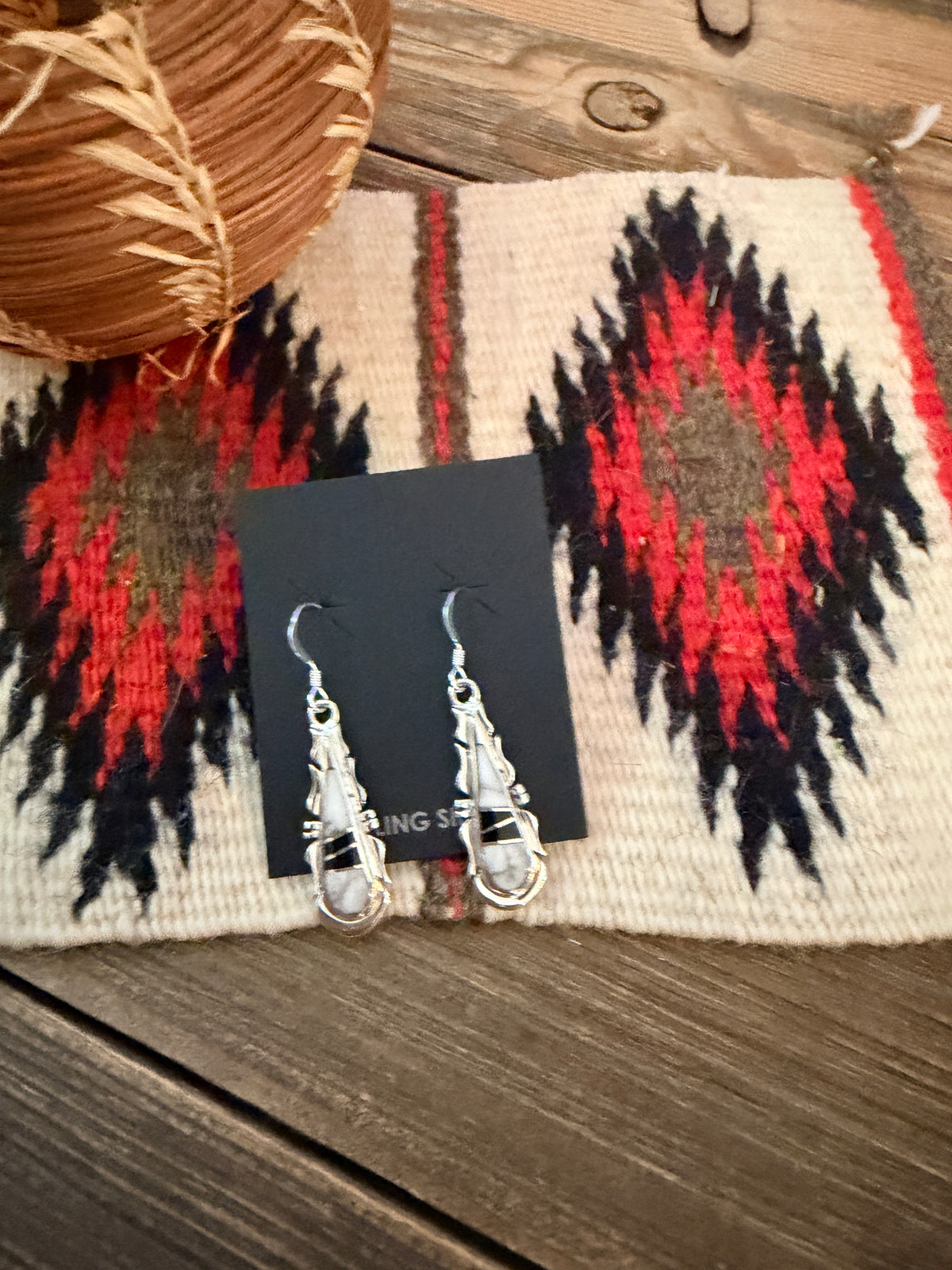 Handcrafted White Buffalo, Onyx & Sterling Silver Inlay Dangle Earrings