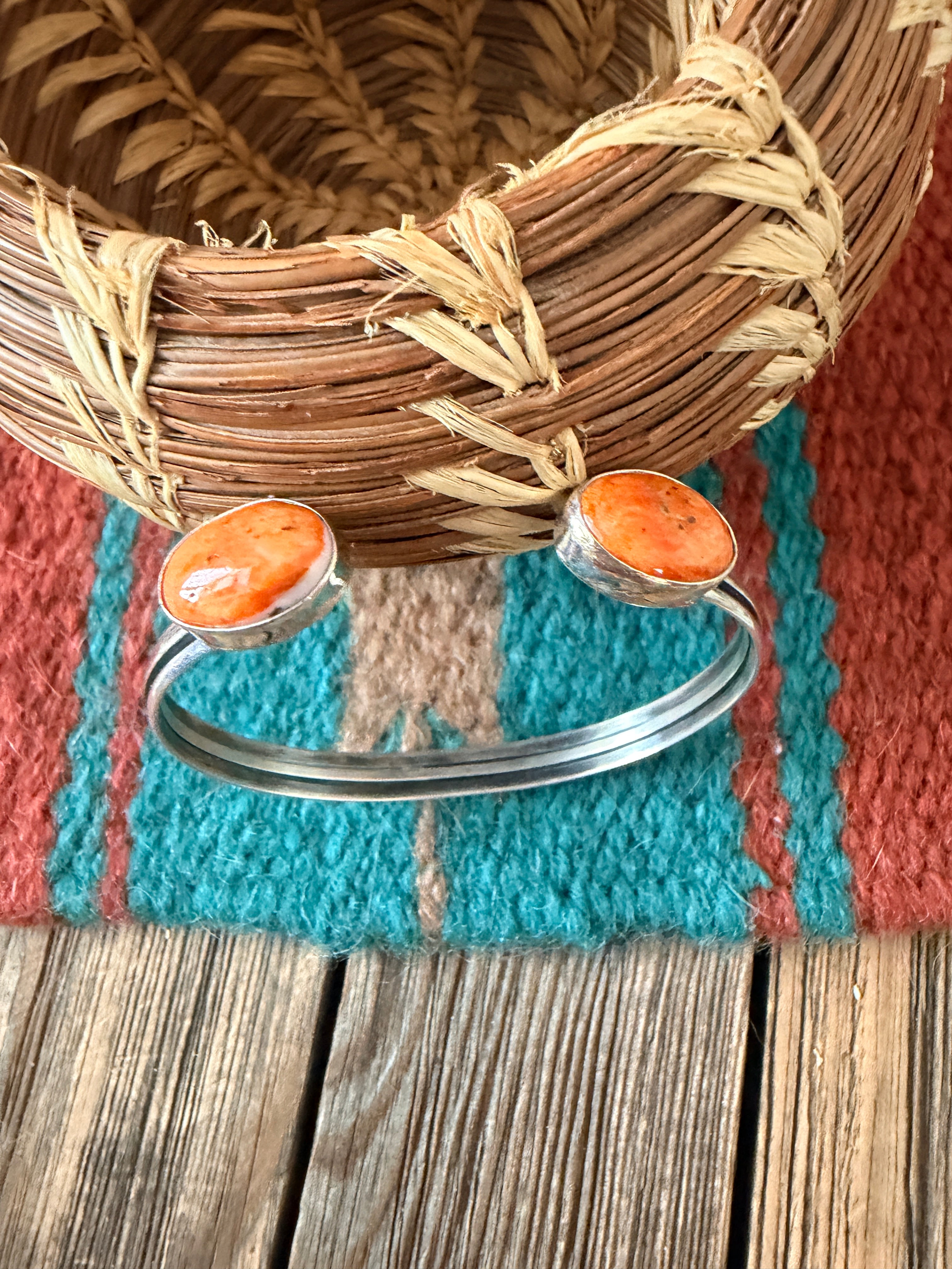 Handcrafted Orange Spiny & Sterling Silver Floating Cuff Bracelet
