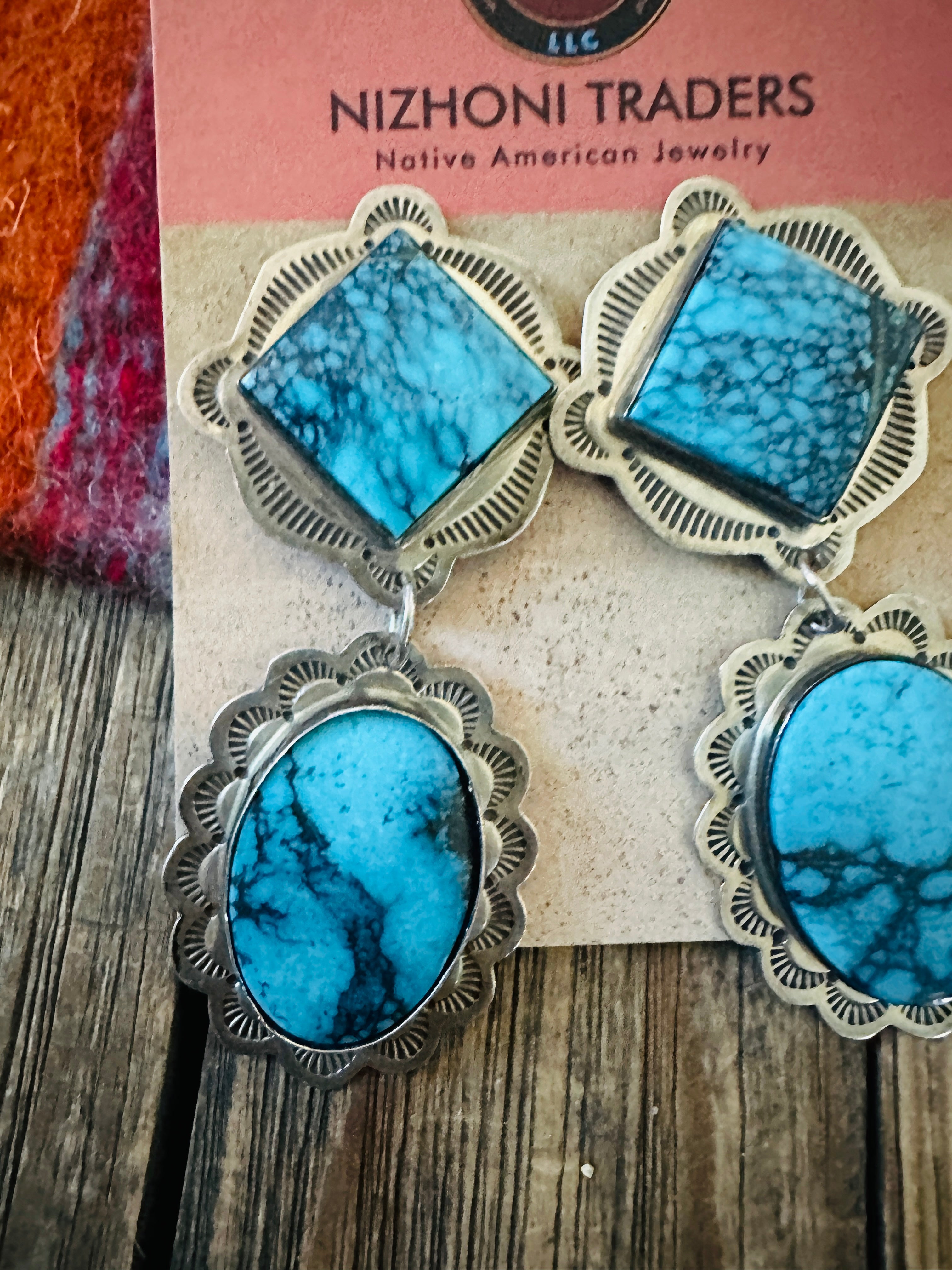 Handcrafted Old Pawn Sterling Silver & Turquoise Dangle Earrings