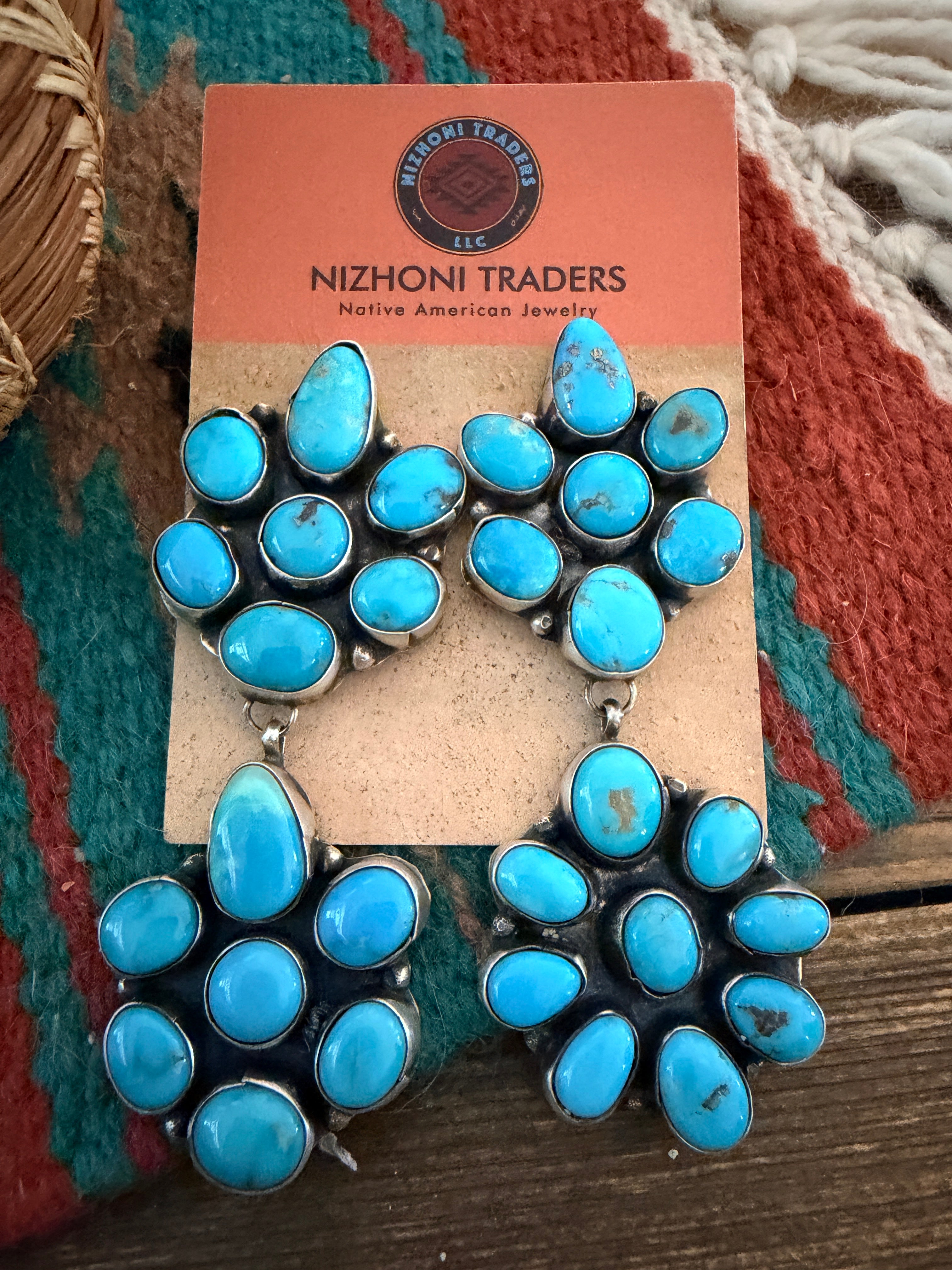 Handcrafted Turquoise & Sterling Silver Cluster Dangle Earrings by Ella Peters