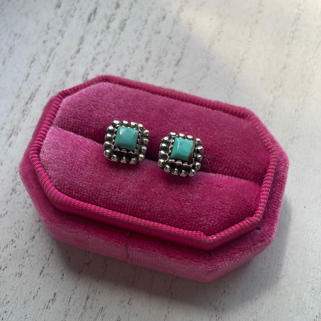 Nizhoni Handmade Turquoise & Sterling Silver Square Stud Earrings