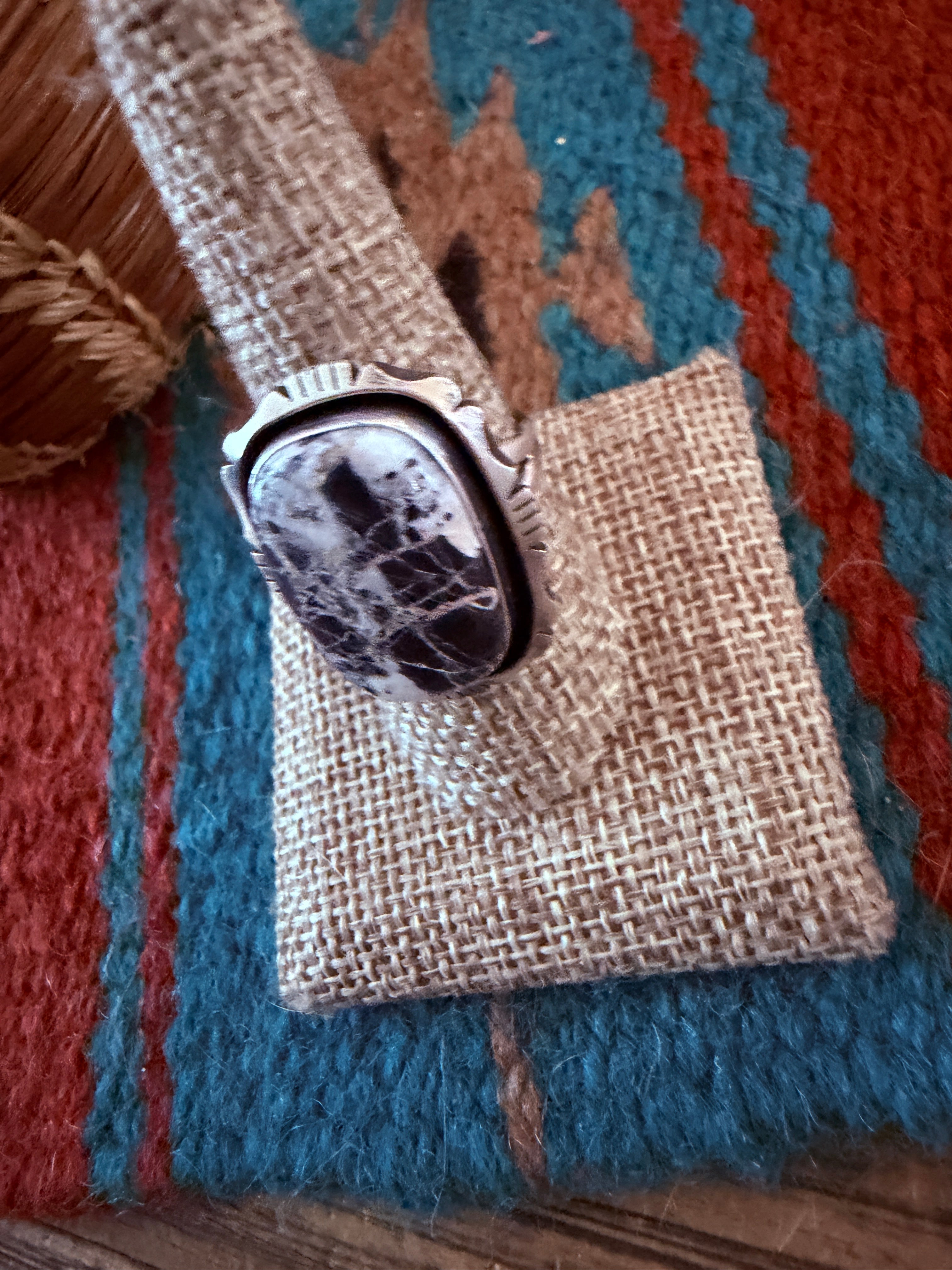 Handcrafted White Buffalo & Sterling Silver Ring Size 9