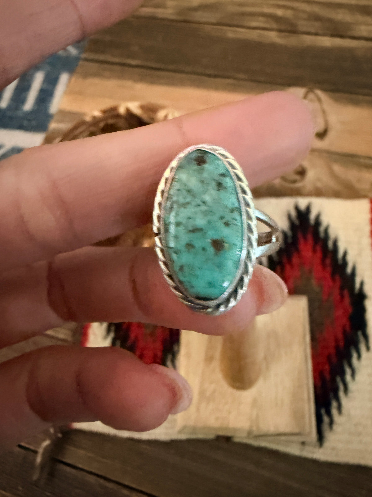 Handcrafted Turquoise & Sterling Silver Ring Size 7.5