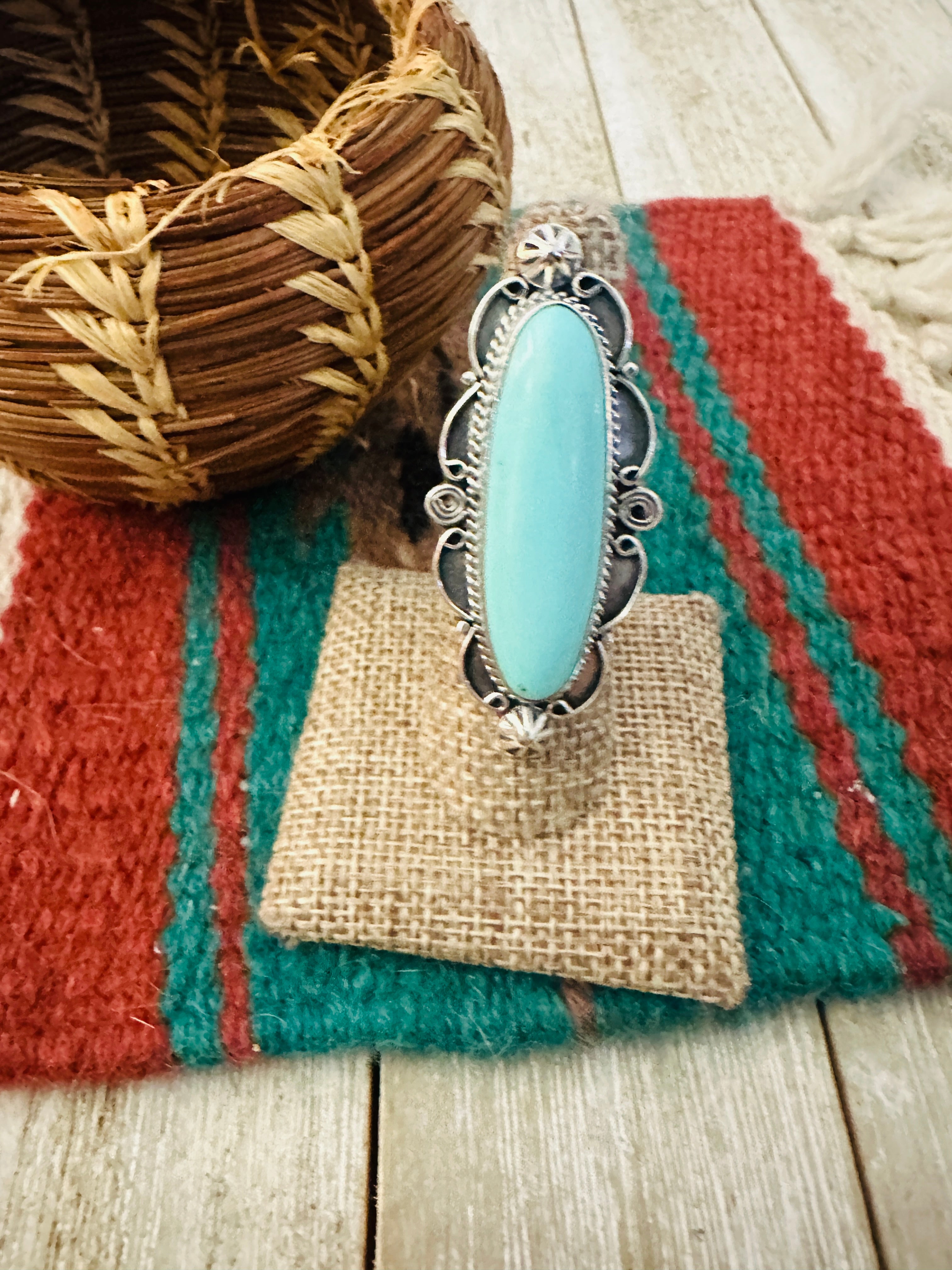 Handcrafted Kingman Turquoise & Sterling Silver Ring Size 7