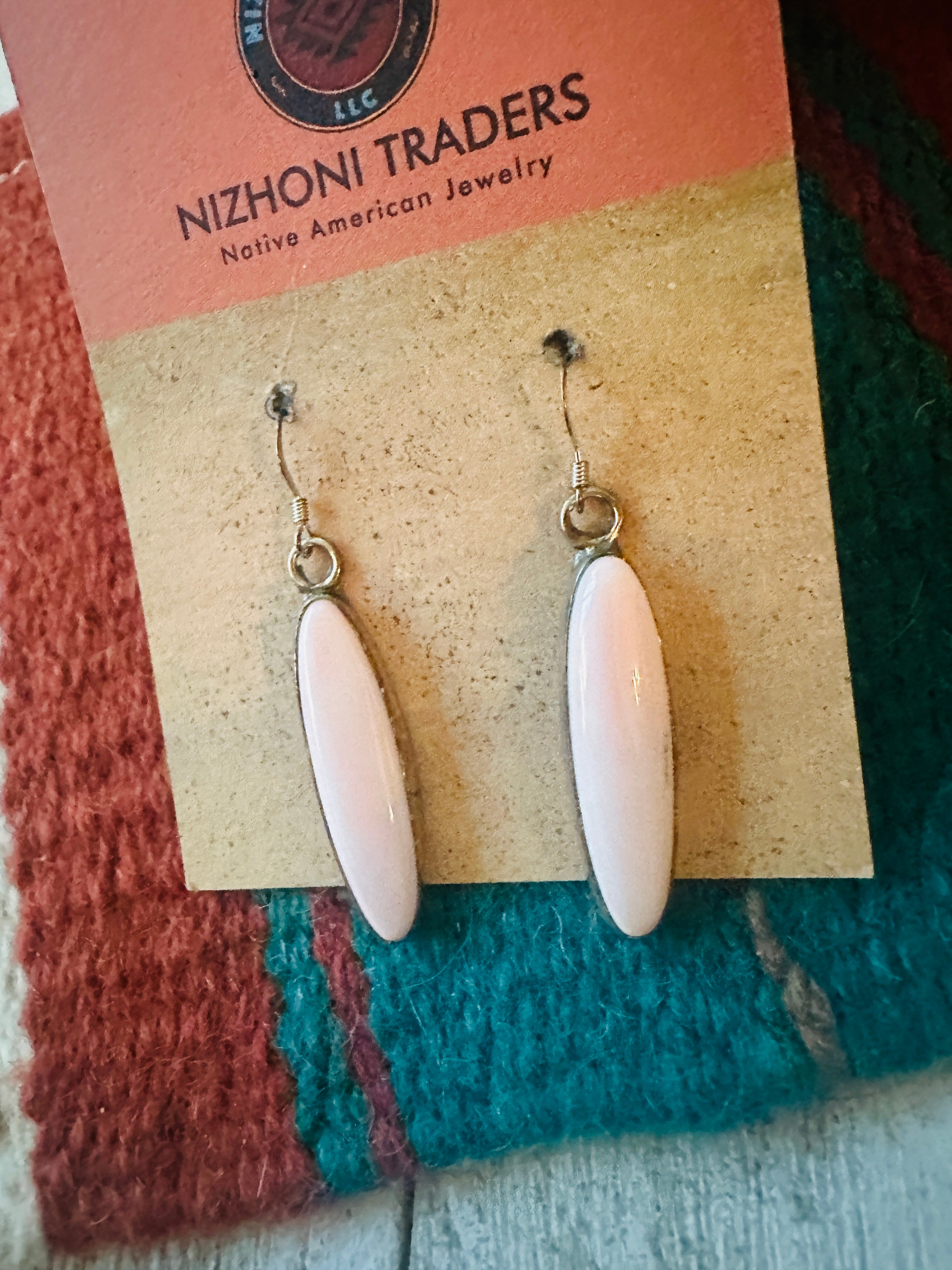 Navajo Queen Pink Conch & Sterling Silver Dangle Earrings