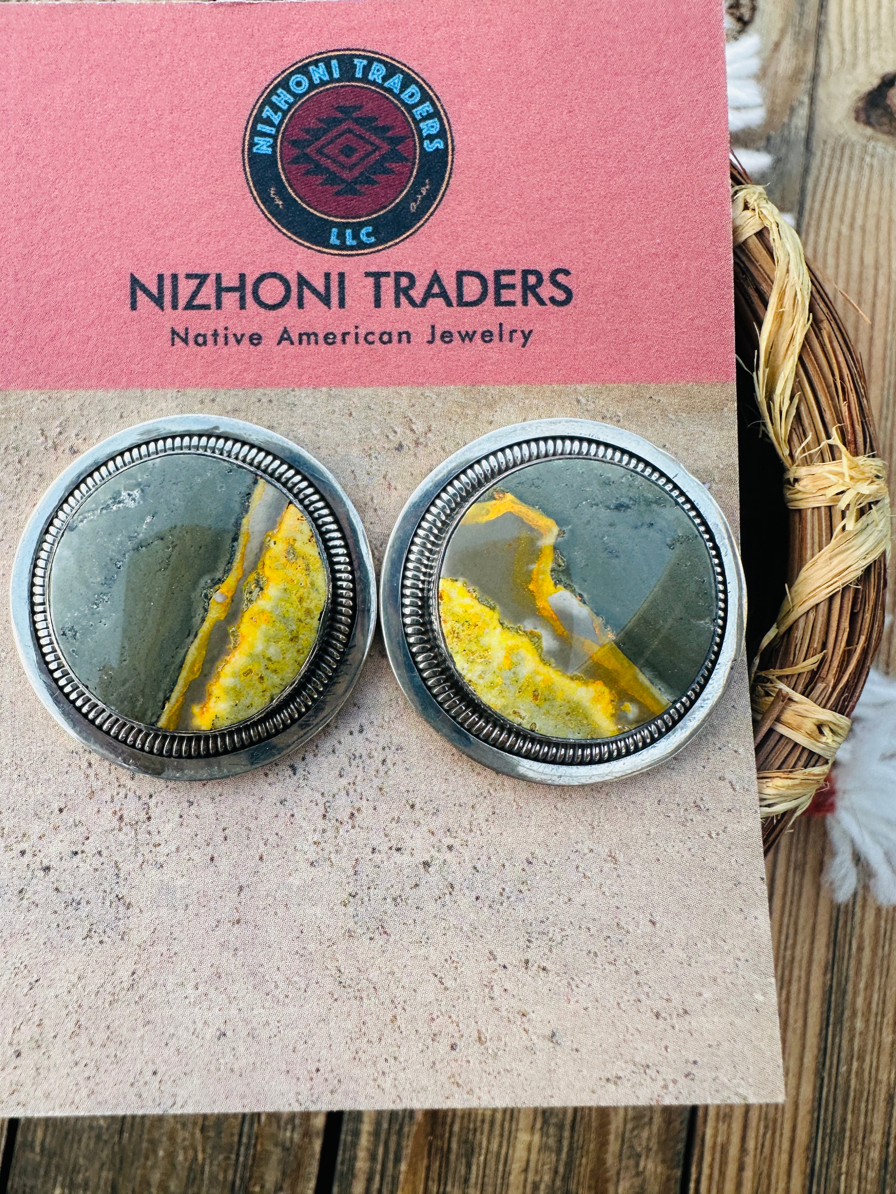 Handcrafted Bumblebee & Sterling Silver Post Earrings by Wydell Billie