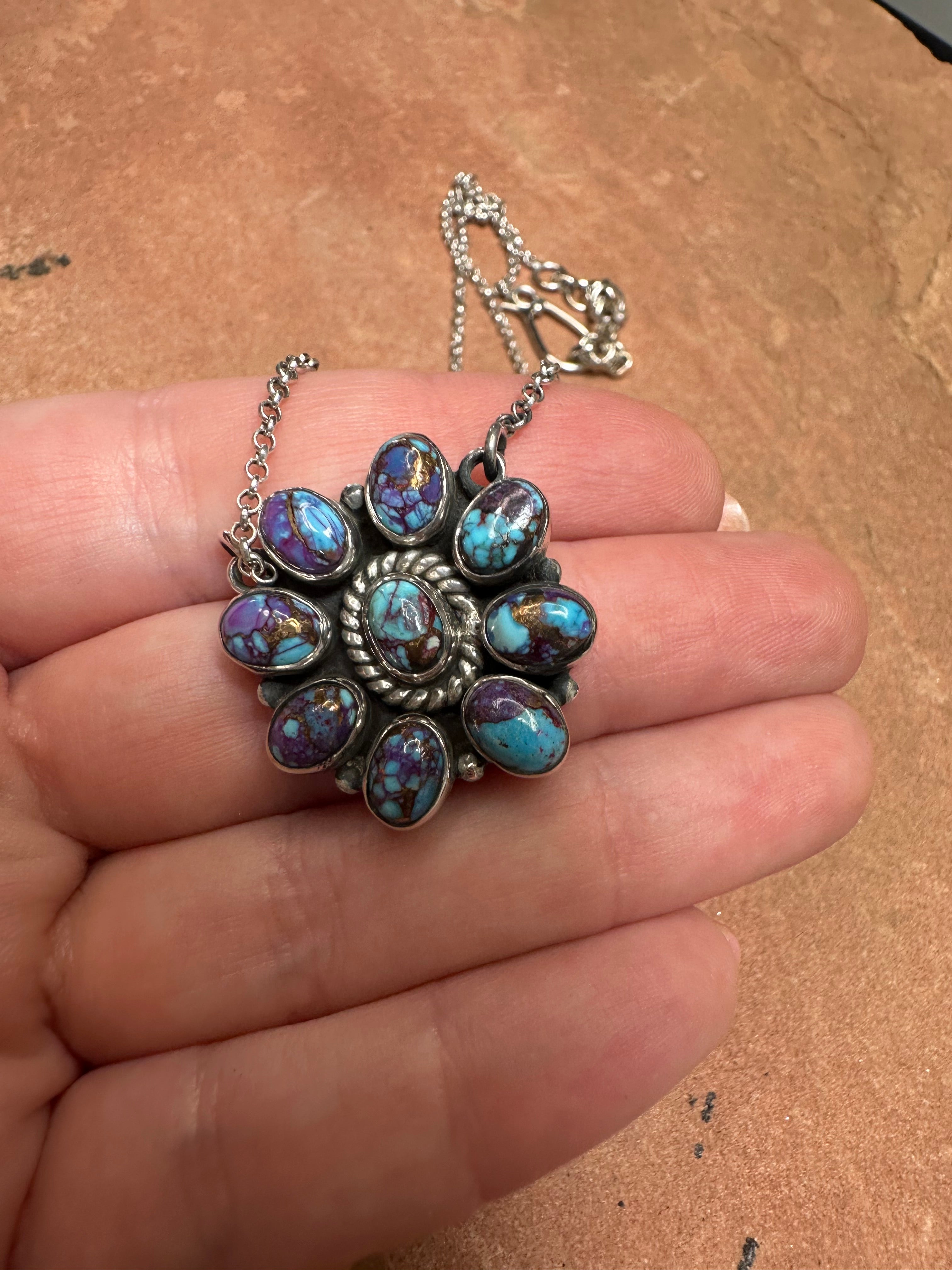 Handmade Sterling Silver & Purple Dream Mojave Flower Necklace