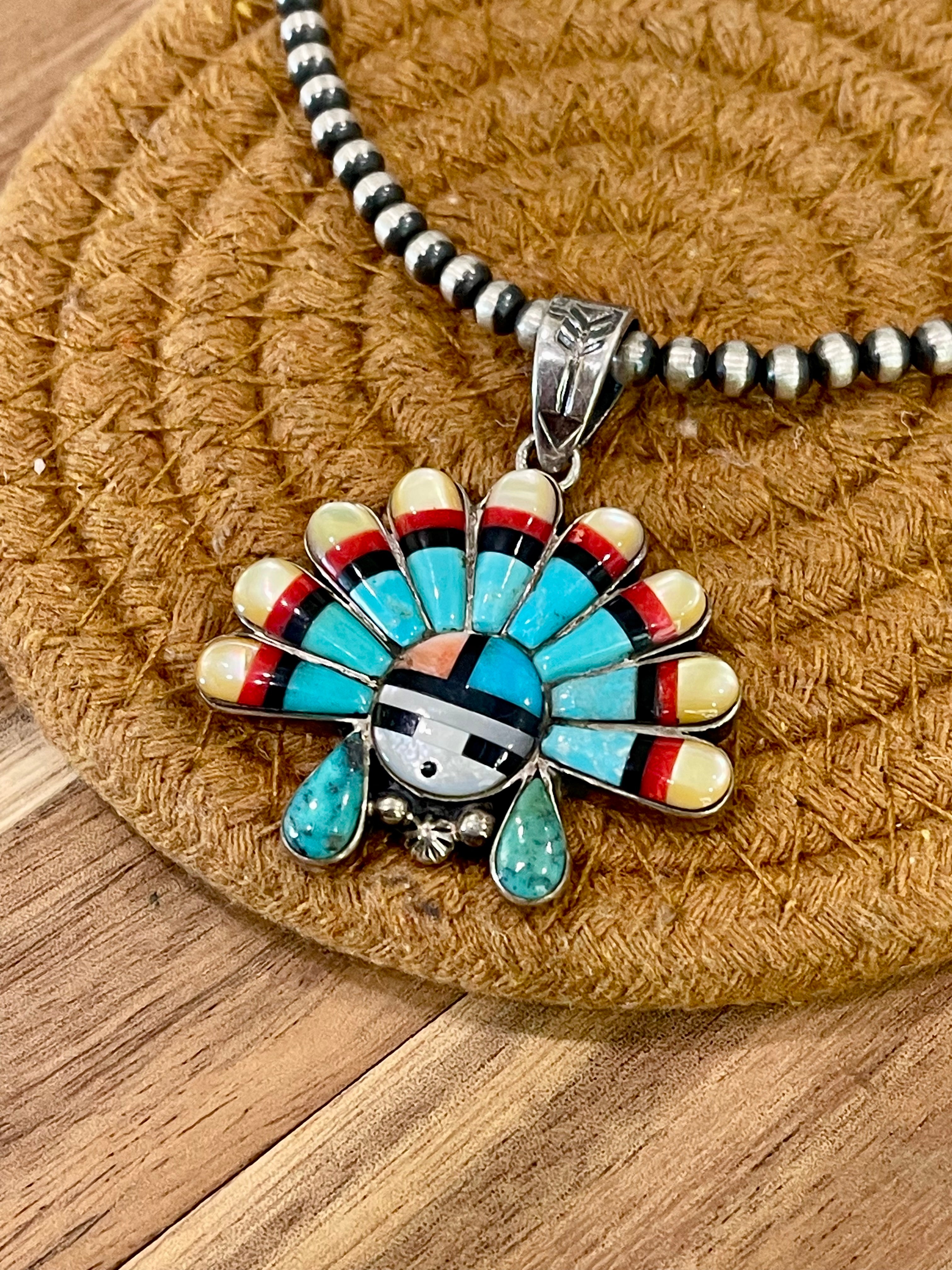 Handmade Sterling Silver & Multi Stone Sunface Pendant