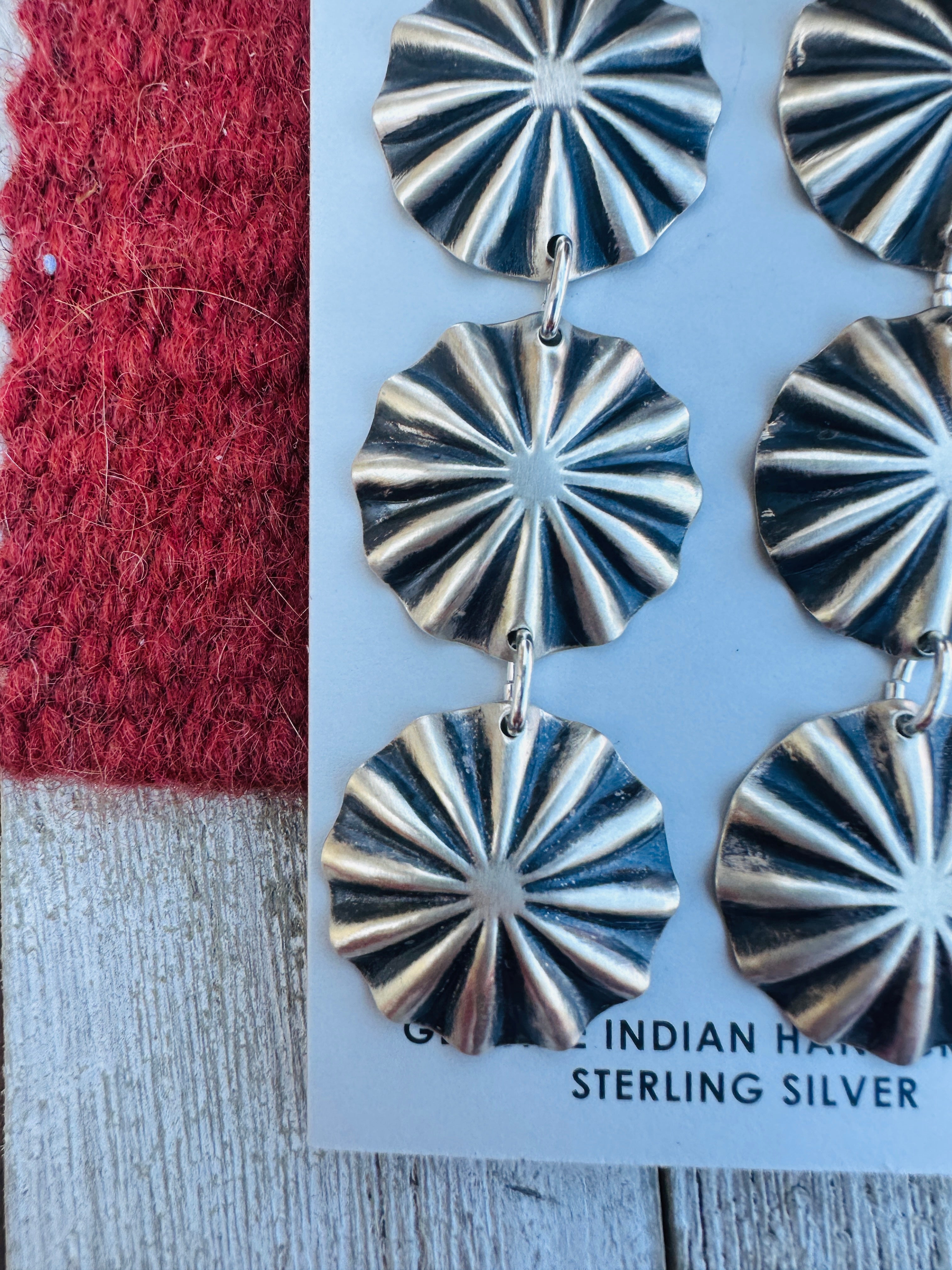 Handcrafted Hand Stamped Sterling Silver Concho Dangle Earrings