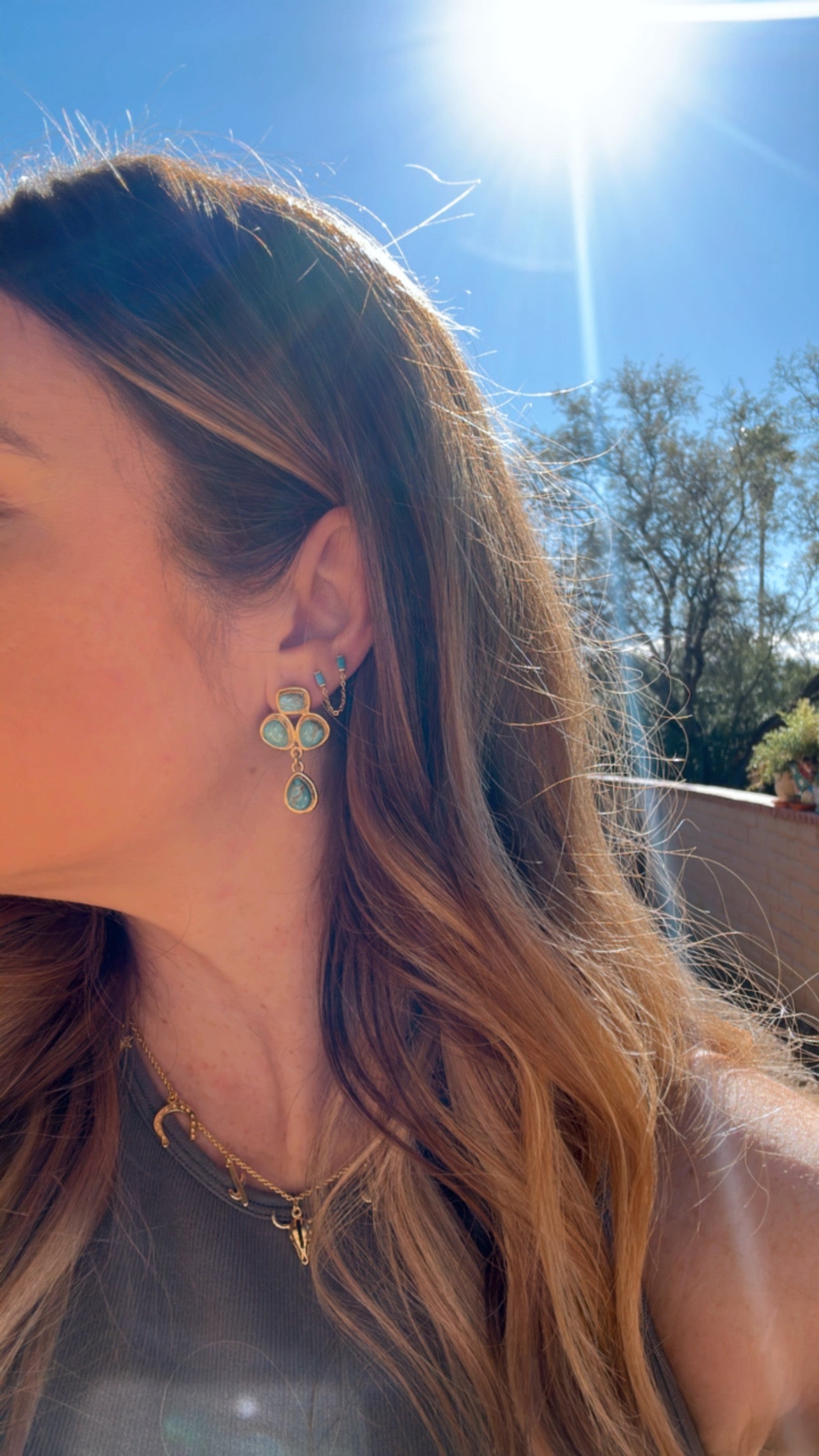 “The Golden Collection”  RODEO QUEEN Handmade Gold Plated Sterling Silver & Natural Turquoise Earrings