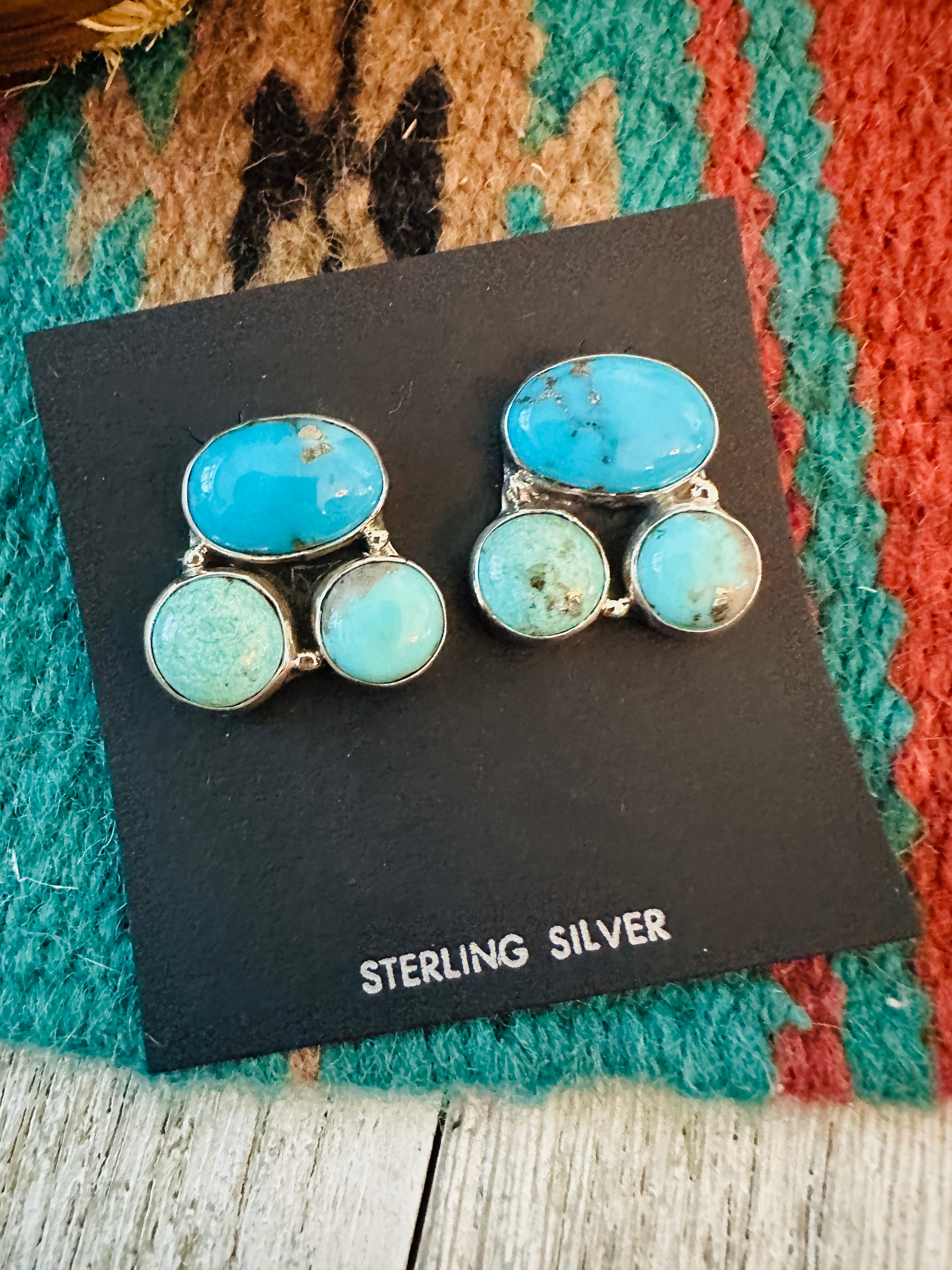 Handcrafted Sterling Silver & Turquoise Cluster Post Earrings