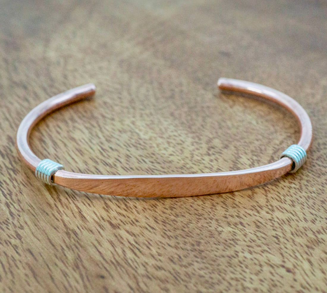 Copper Cuff Bracelet w/ Sterling Silver Coils