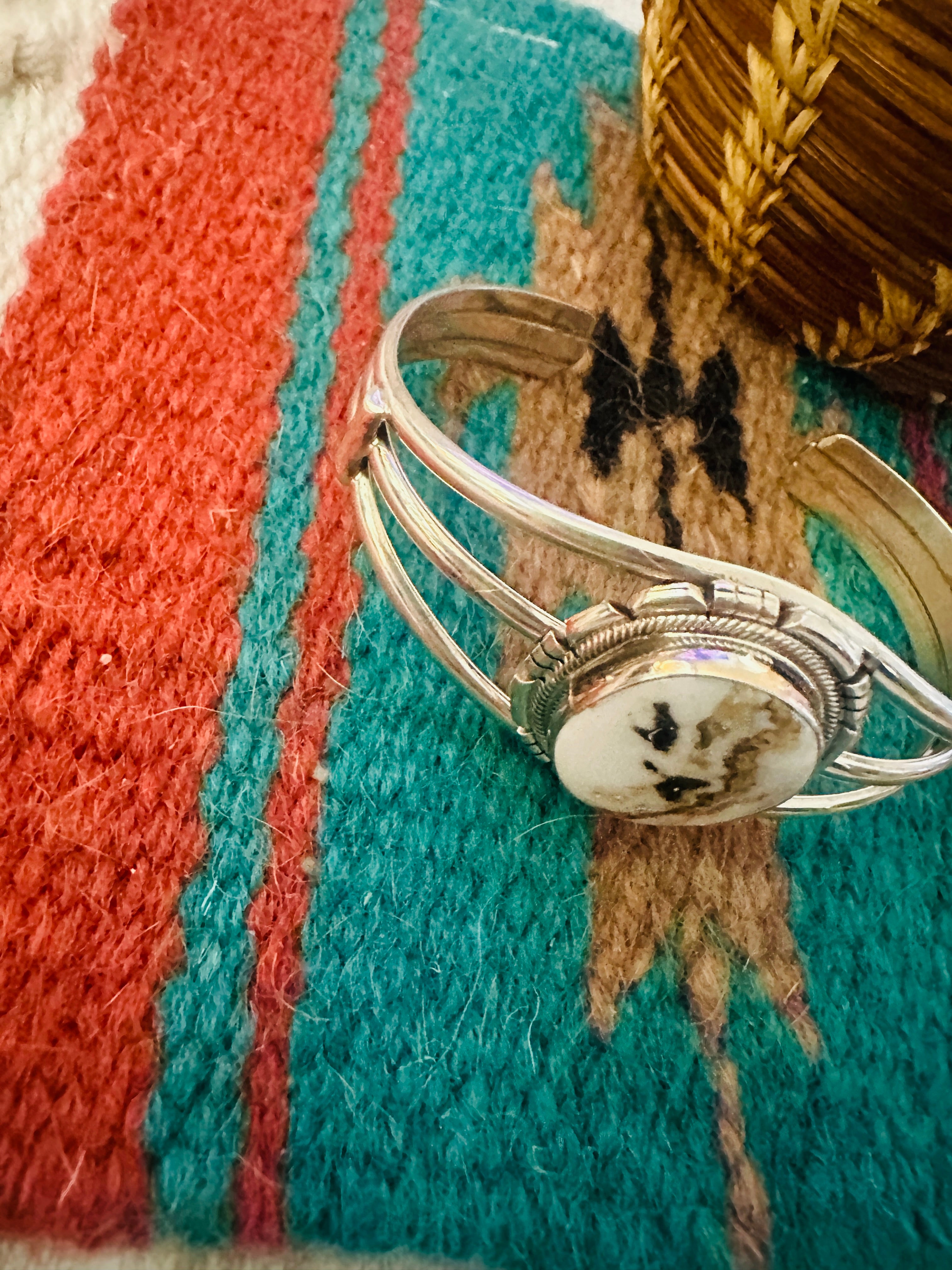 Navajo White Buffalo & Sterling Silver Cuff Bracelet