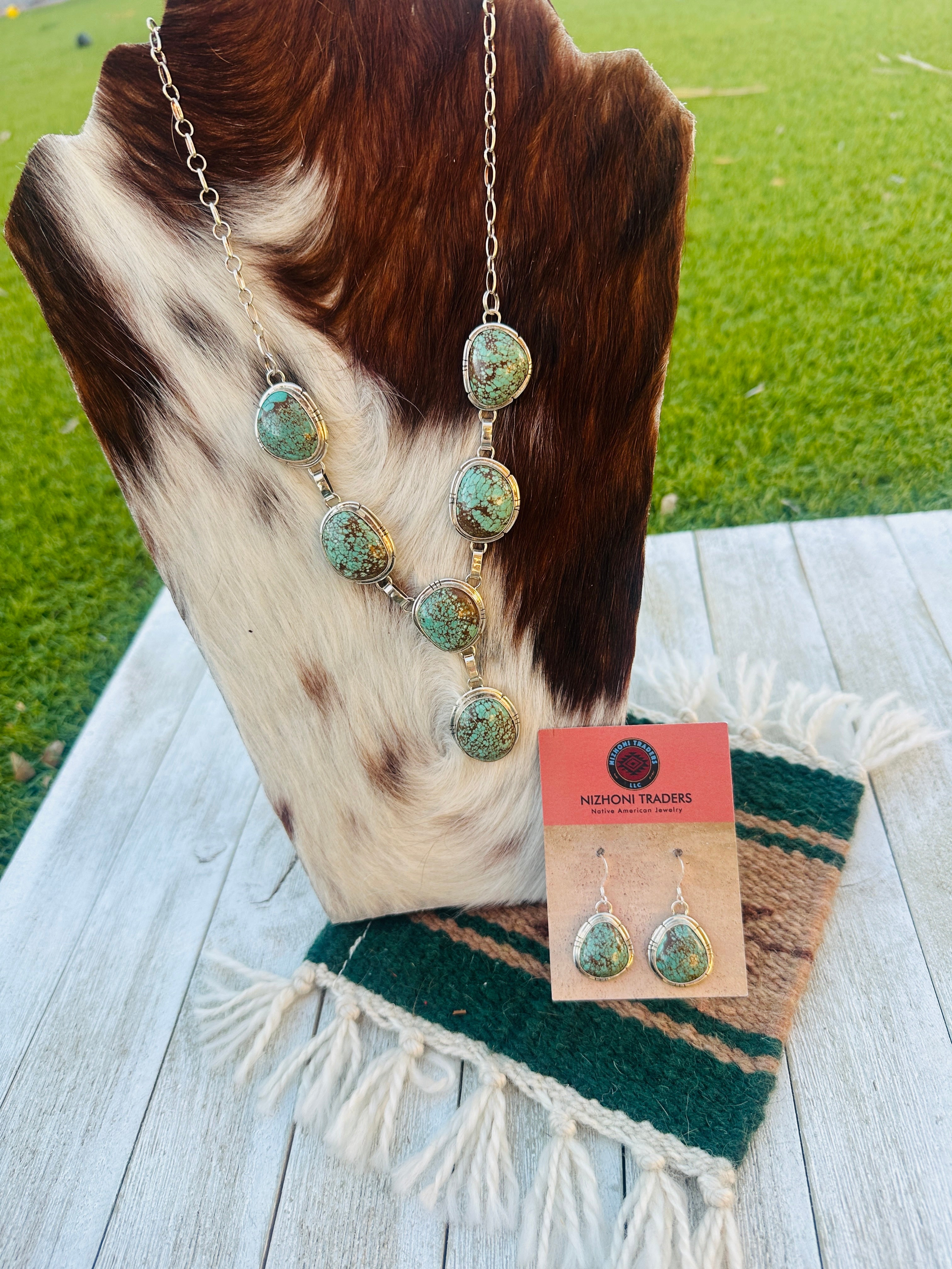 Handcrafted Royston Turquoise & Sterling Silver Necklace and Earring Set
