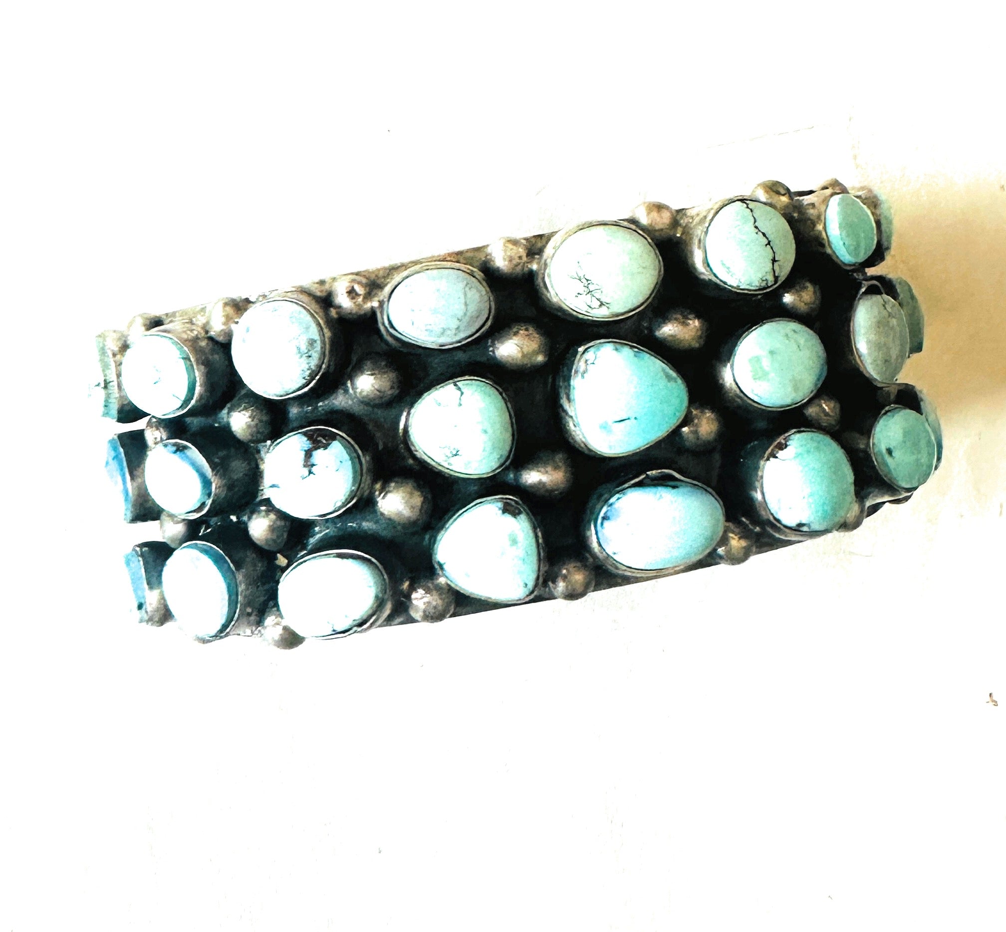 Navajo Sterling Silver & Golden Hills Turquoise Cluster Cuff Bracelet