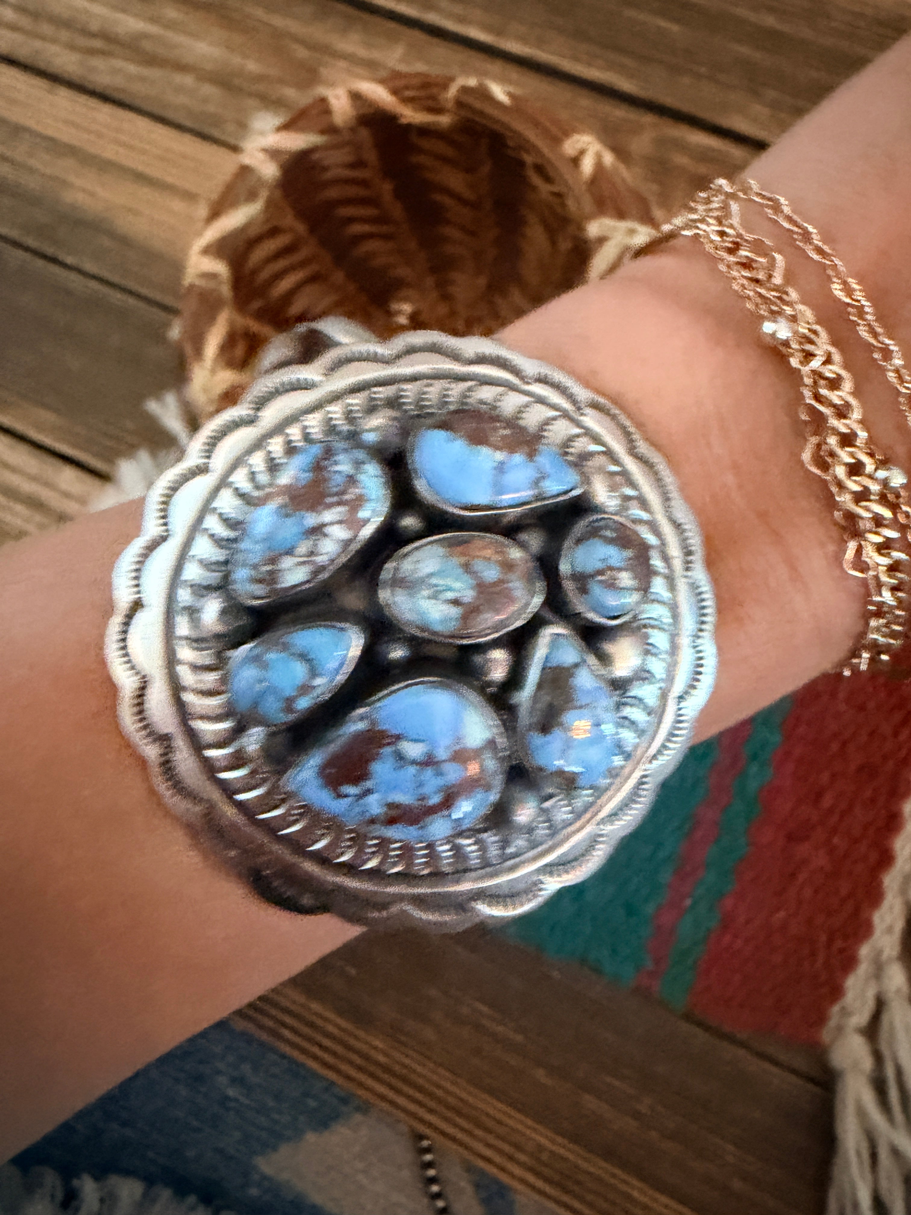 Handcrafted Golden Hills Turquoise & Sterling Silver Cuff Bracelet by Chimney Butte