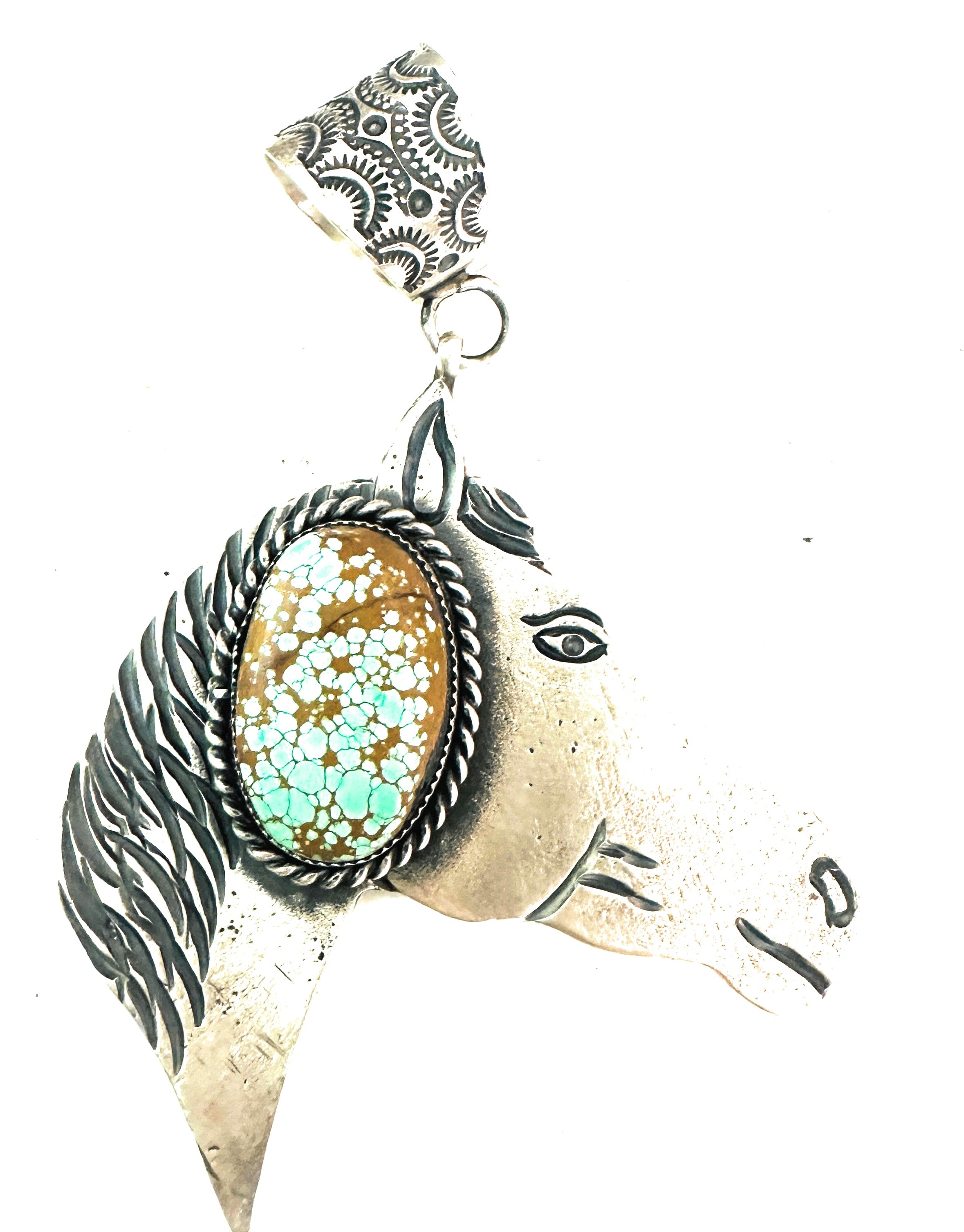 Navajo Turquoise & Sterling Silver Horse Pendant by Kevin Billah