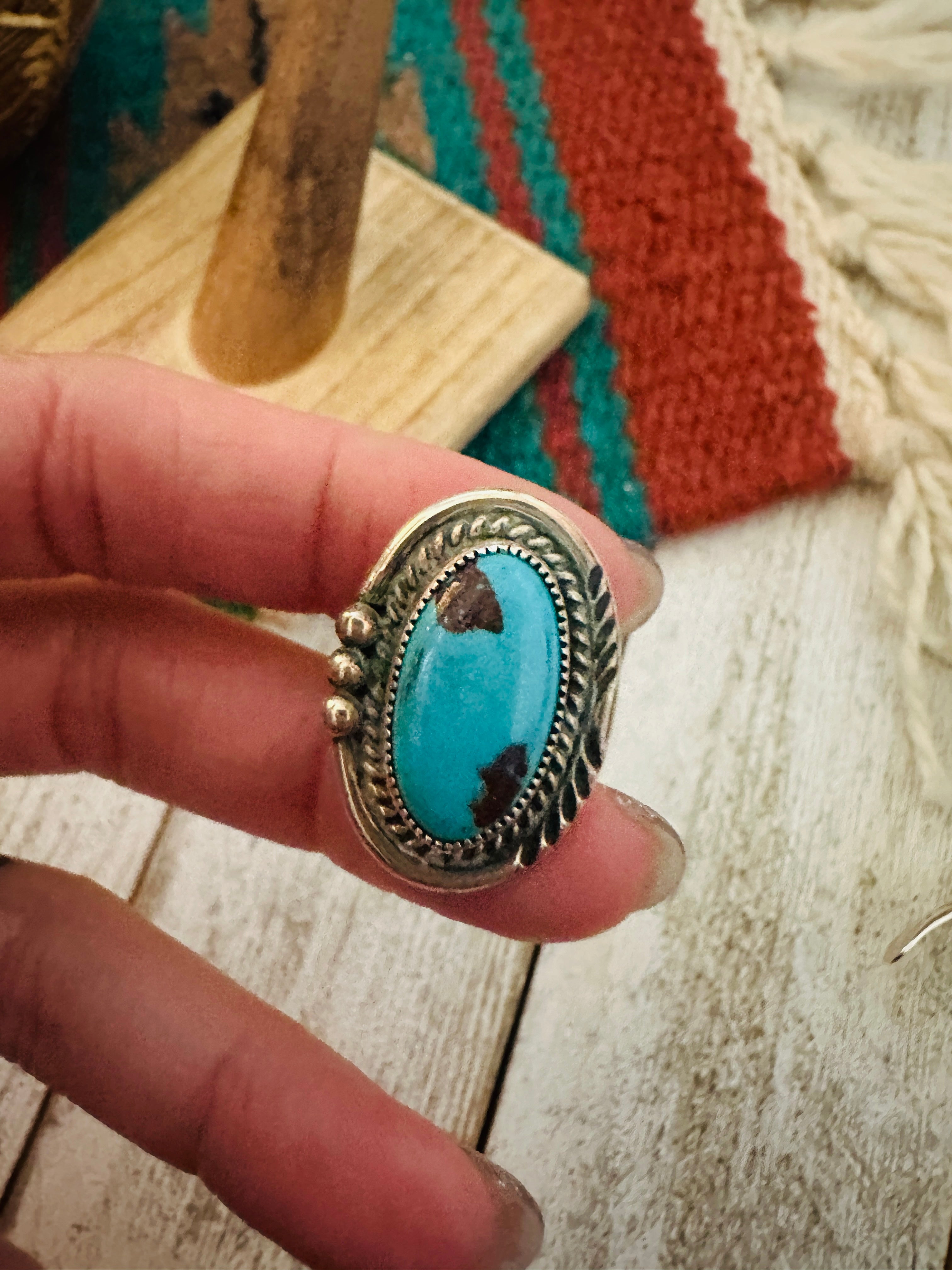 Navajo Kingman Turquoise & Sterling Silver Ring Size 5