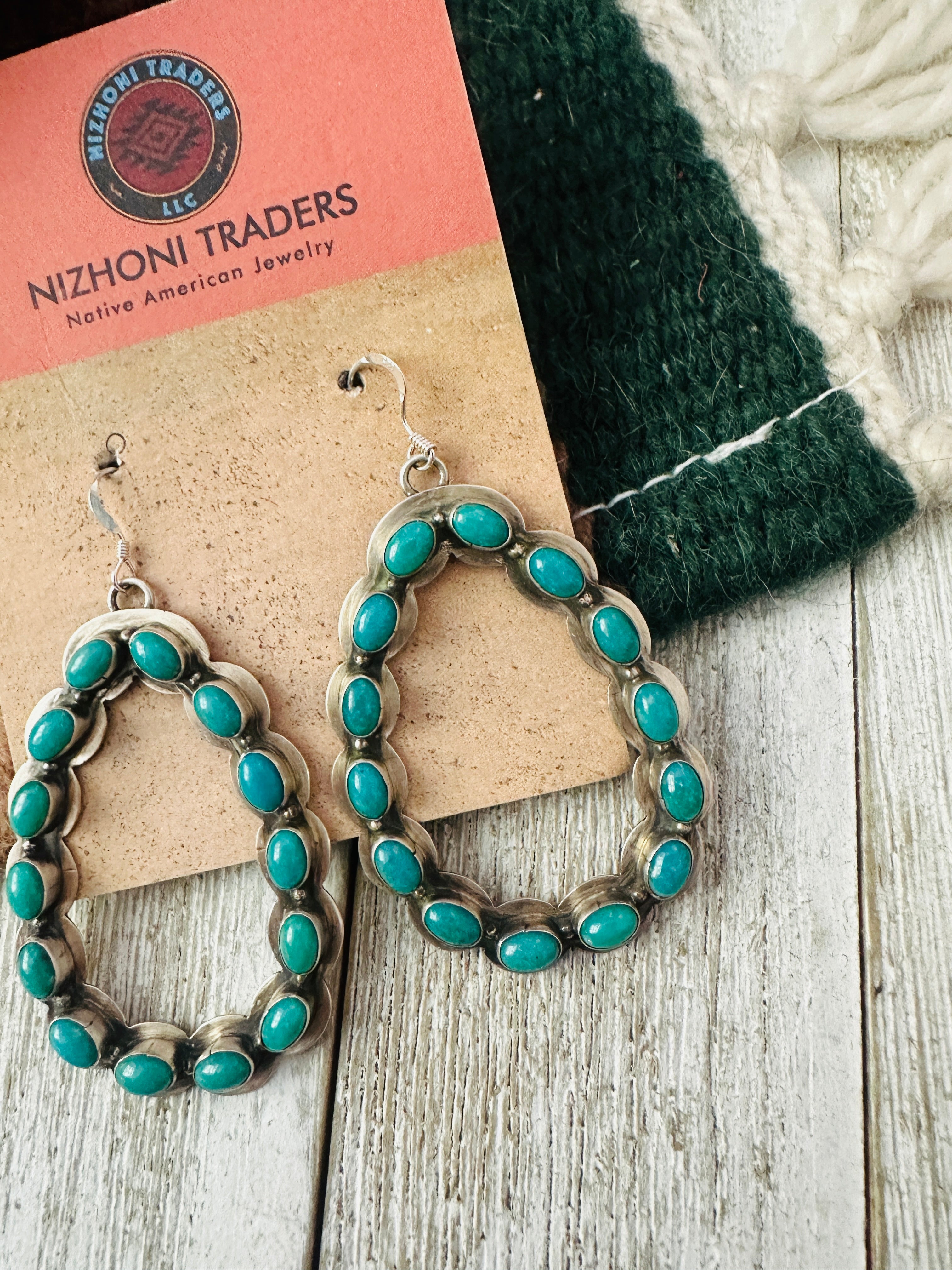 Handcrafted Old Pawn Sterling Silver & Turquoise Cluster Dangle Earrings