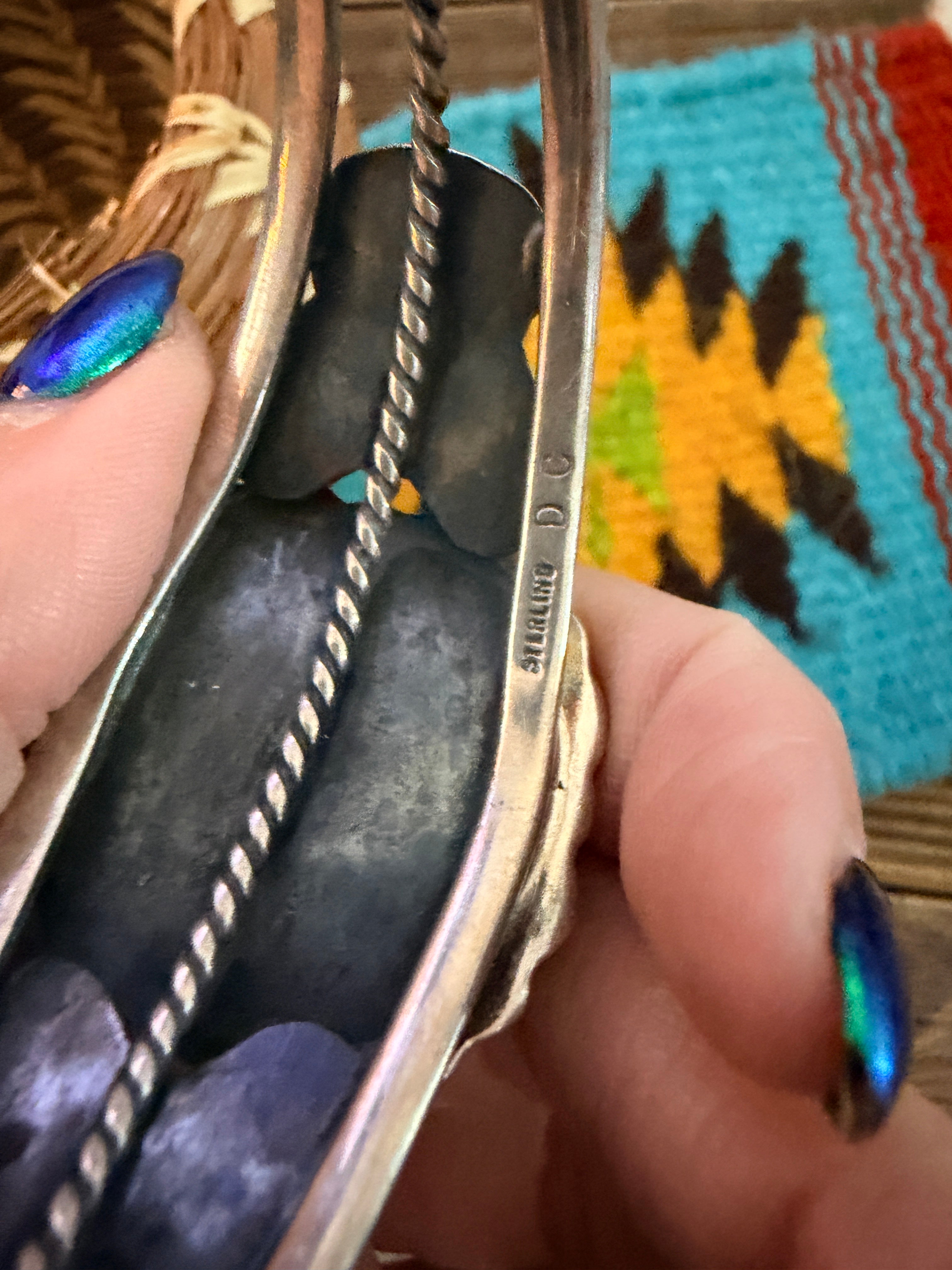 Handcrafted Sterling Silver & Carico Lake Turquoise Cluster Cuff Bracelet