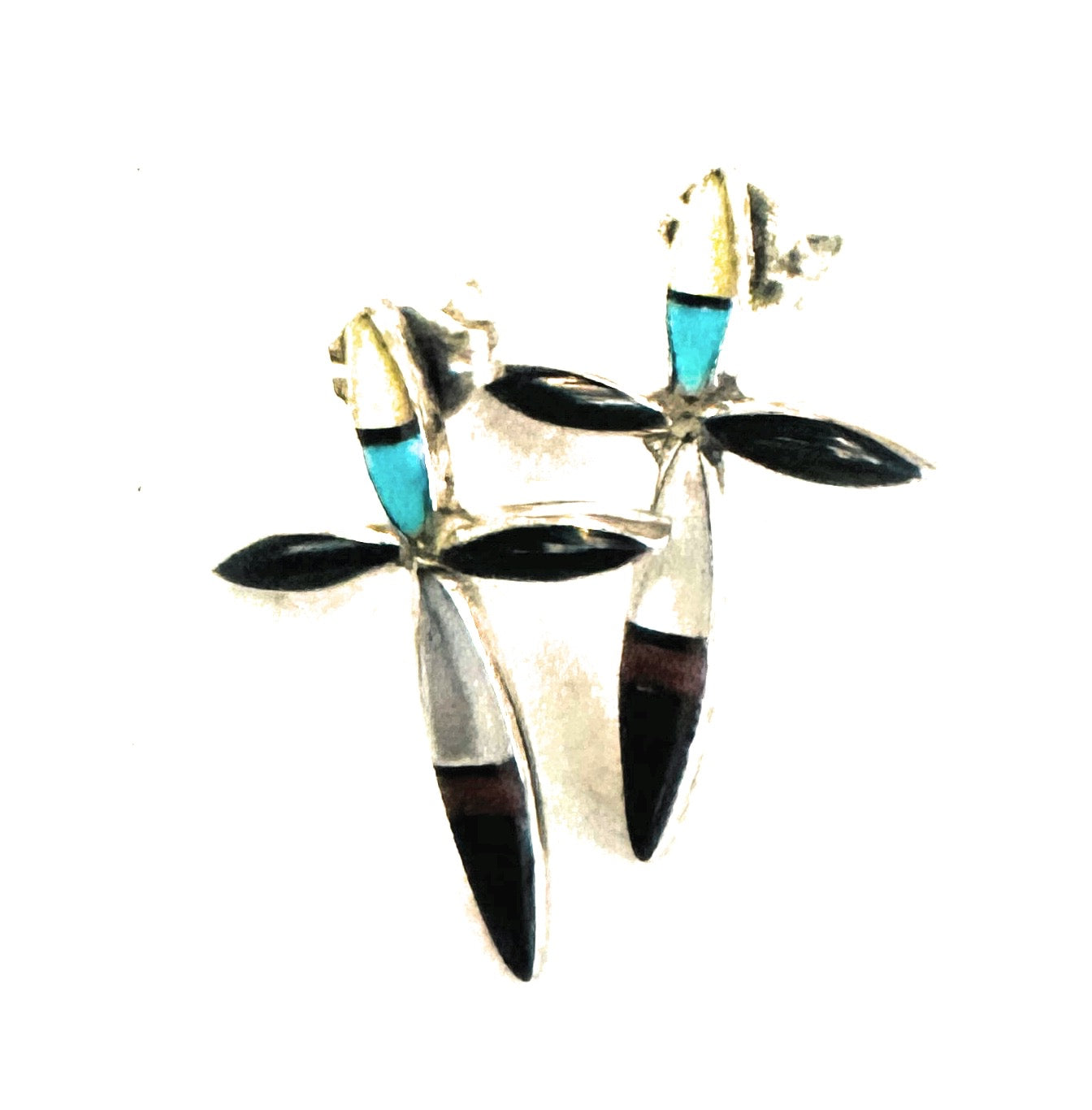 Zuni Sterling Silver & Multi Stone Inlay Cross Post Earrings