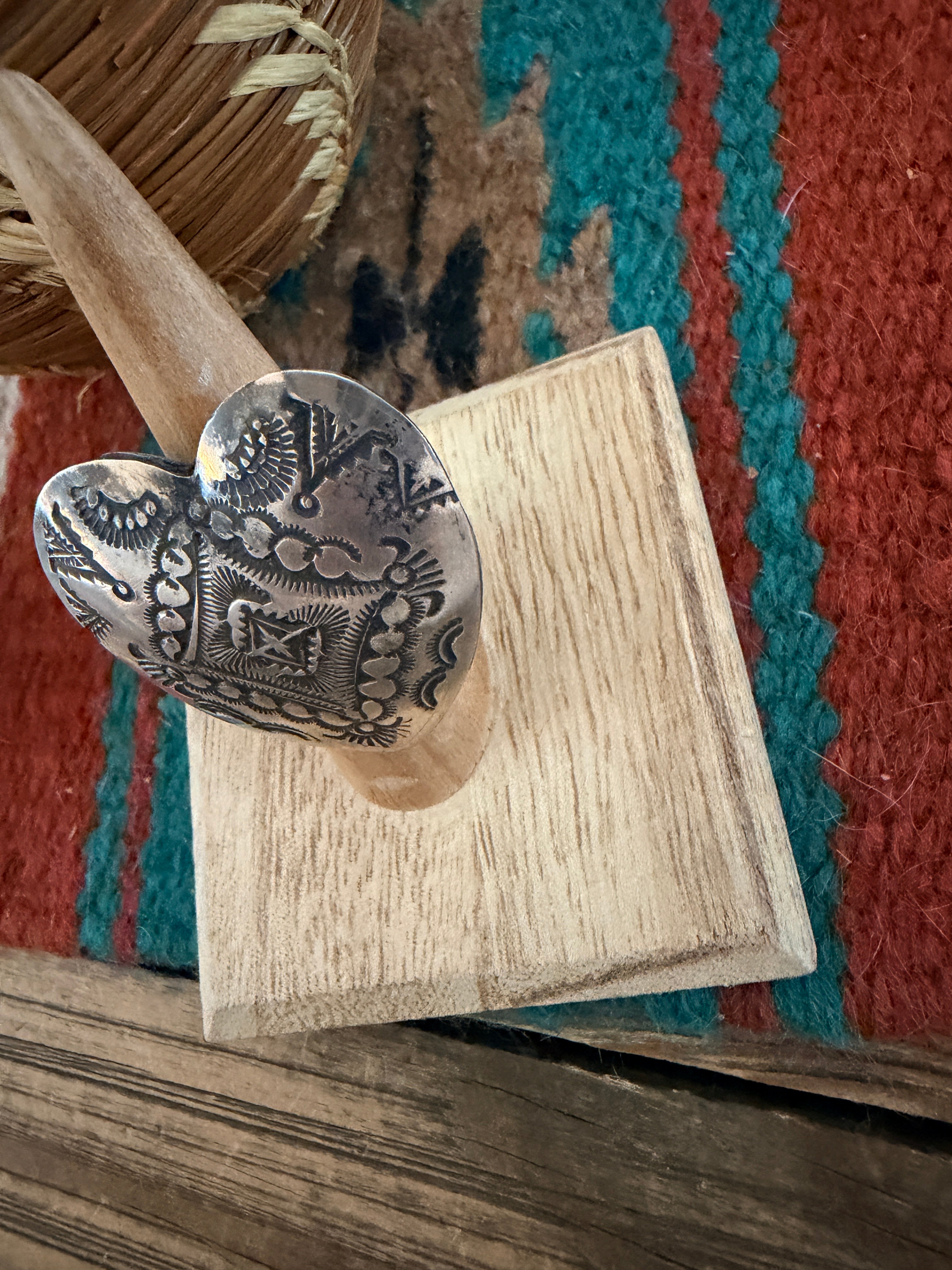 Handcrafted Sterling Silver Adjustable Heart Concho Ring by Vincent Platero
