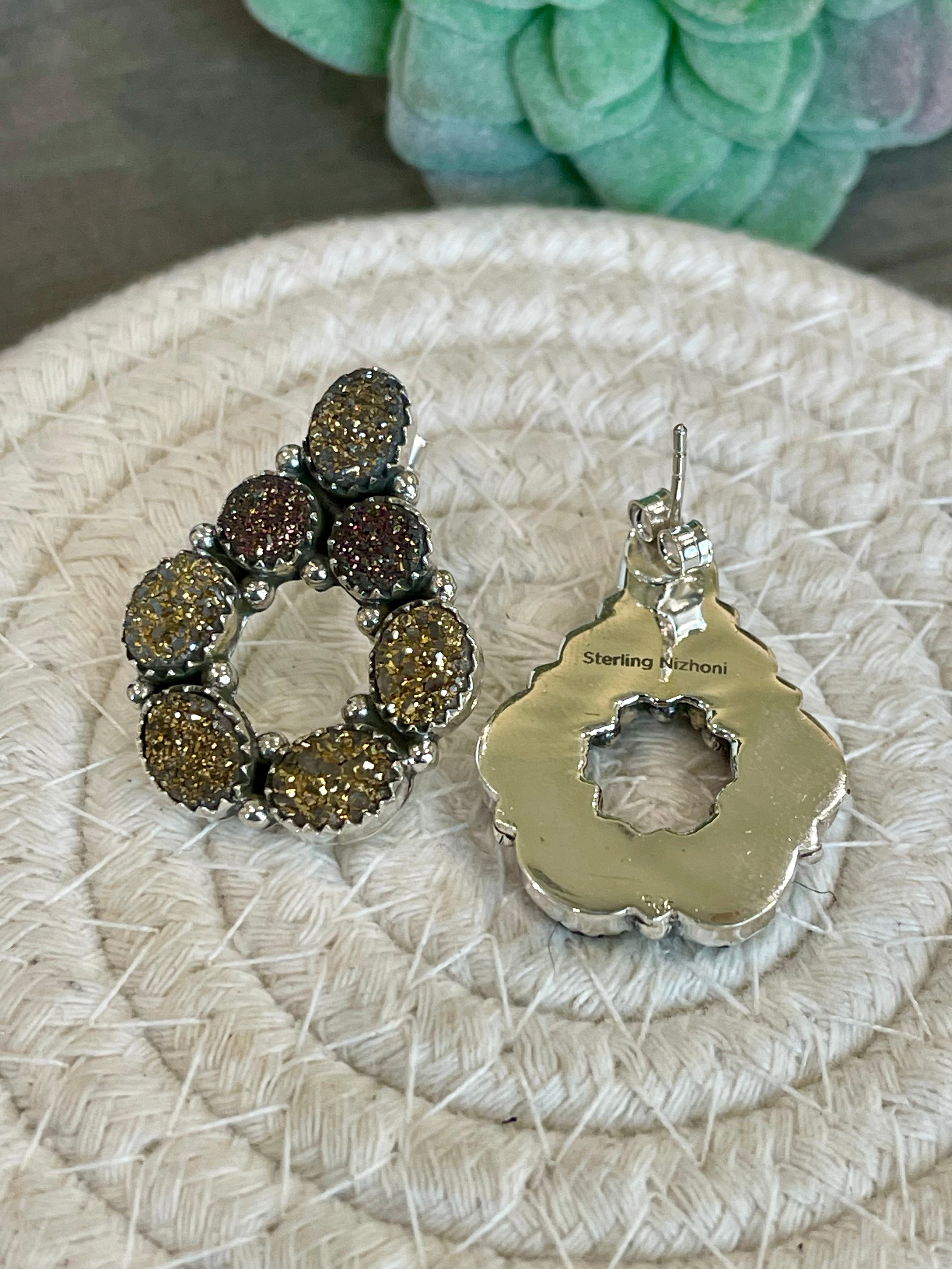 Handmade Sterling Silver & Druzy Post Earrings