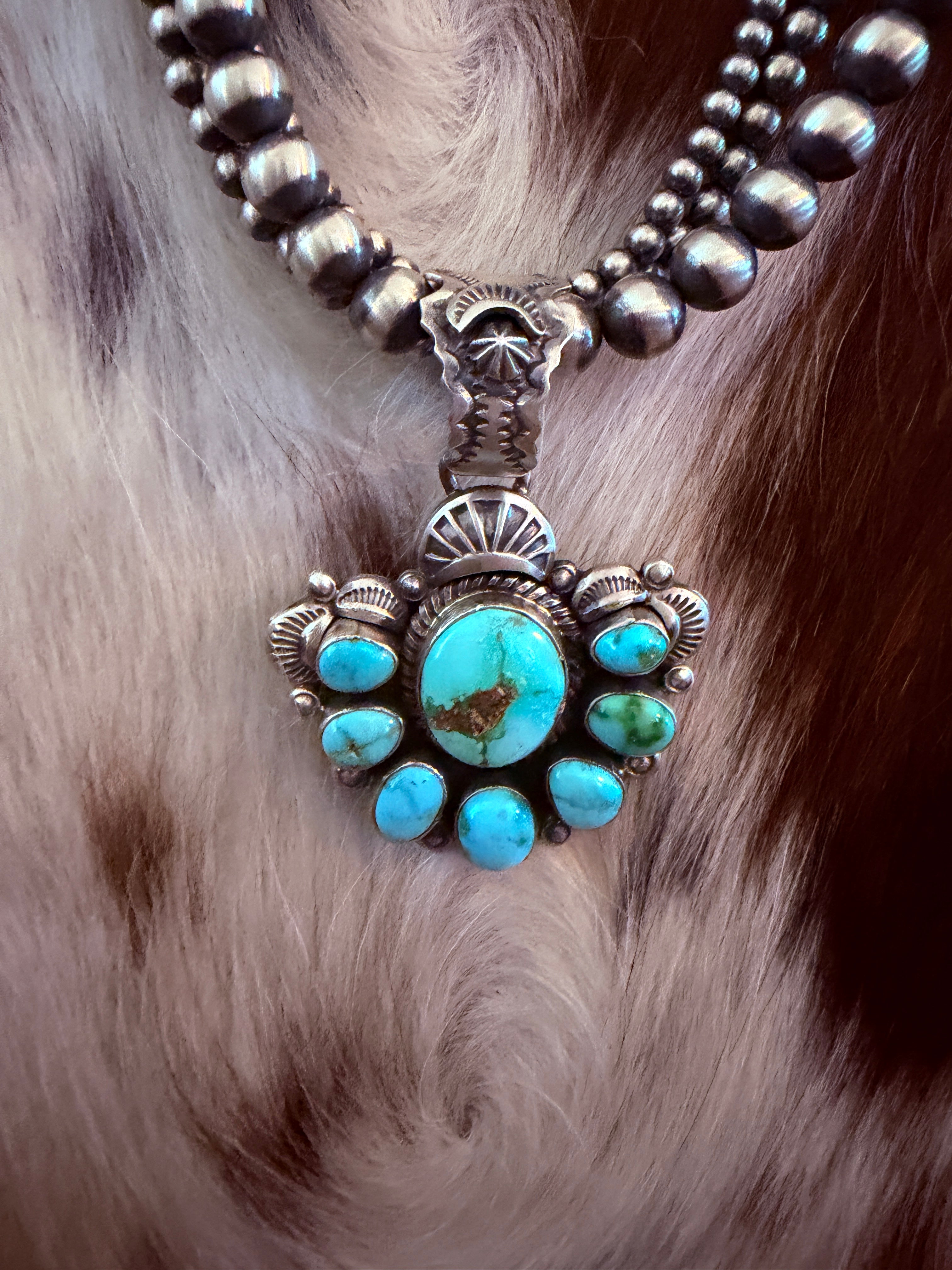 Handcrafted Sonoran Mountain Turquoise & Sterling Silver Beaded Necklace by Gilbert Tom