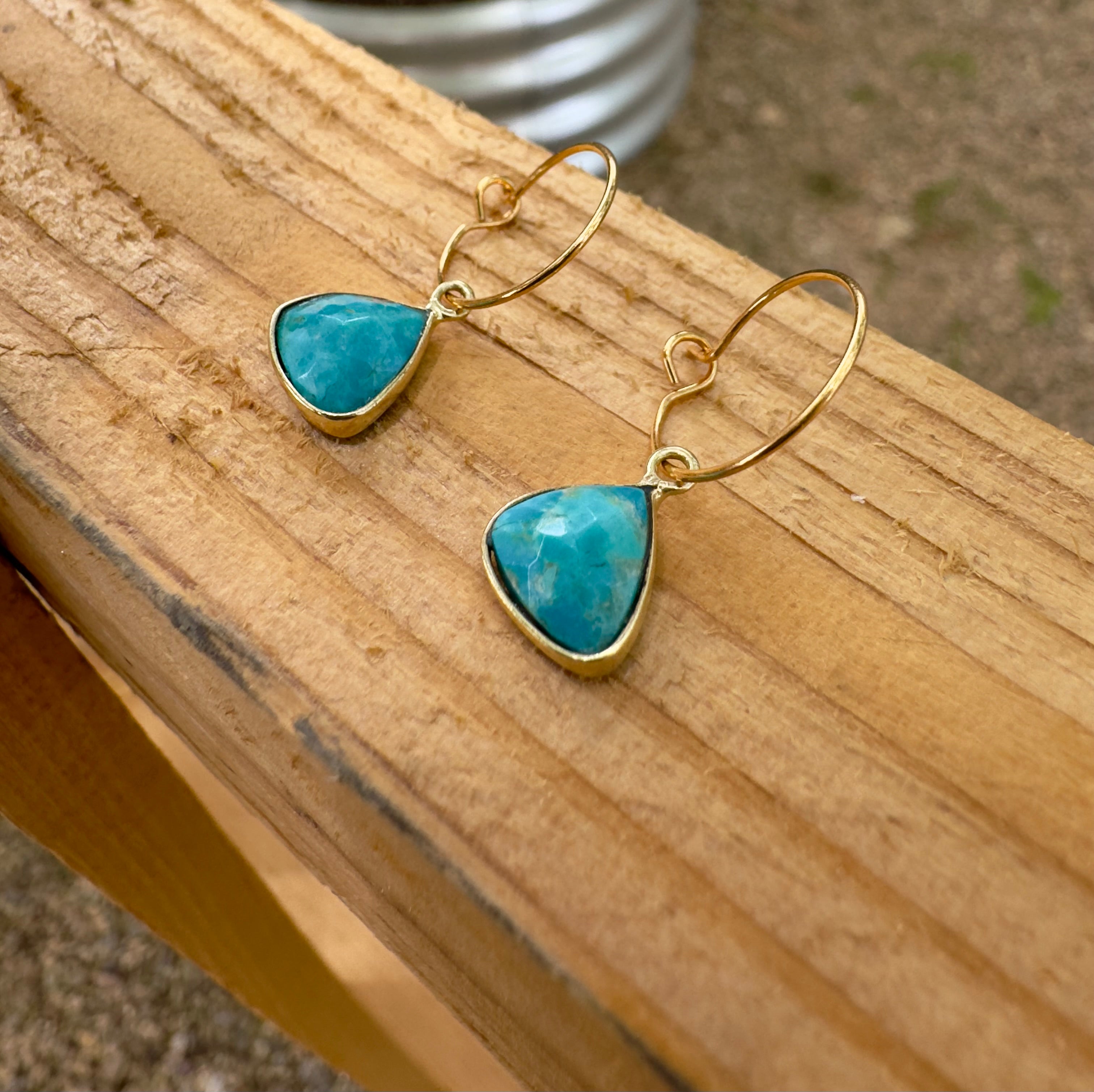 “The Golden Collection” Golden Triangle Hoops Handmade Turquoise & 14k Gold Plated Mini Hoop Earrings