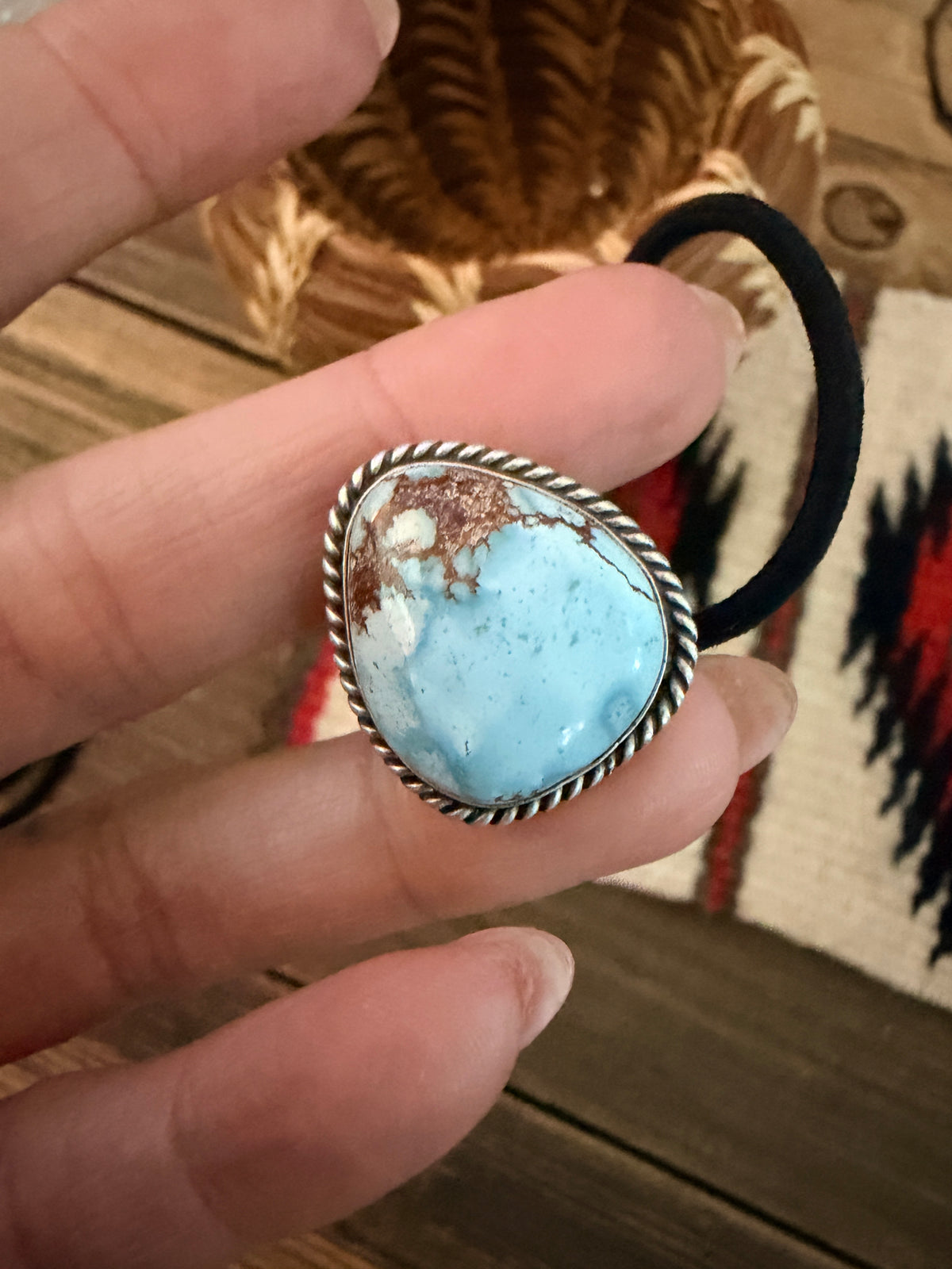Handcrafted Golden Hills Turquoise & Sterling Silver Hair Tie Charm