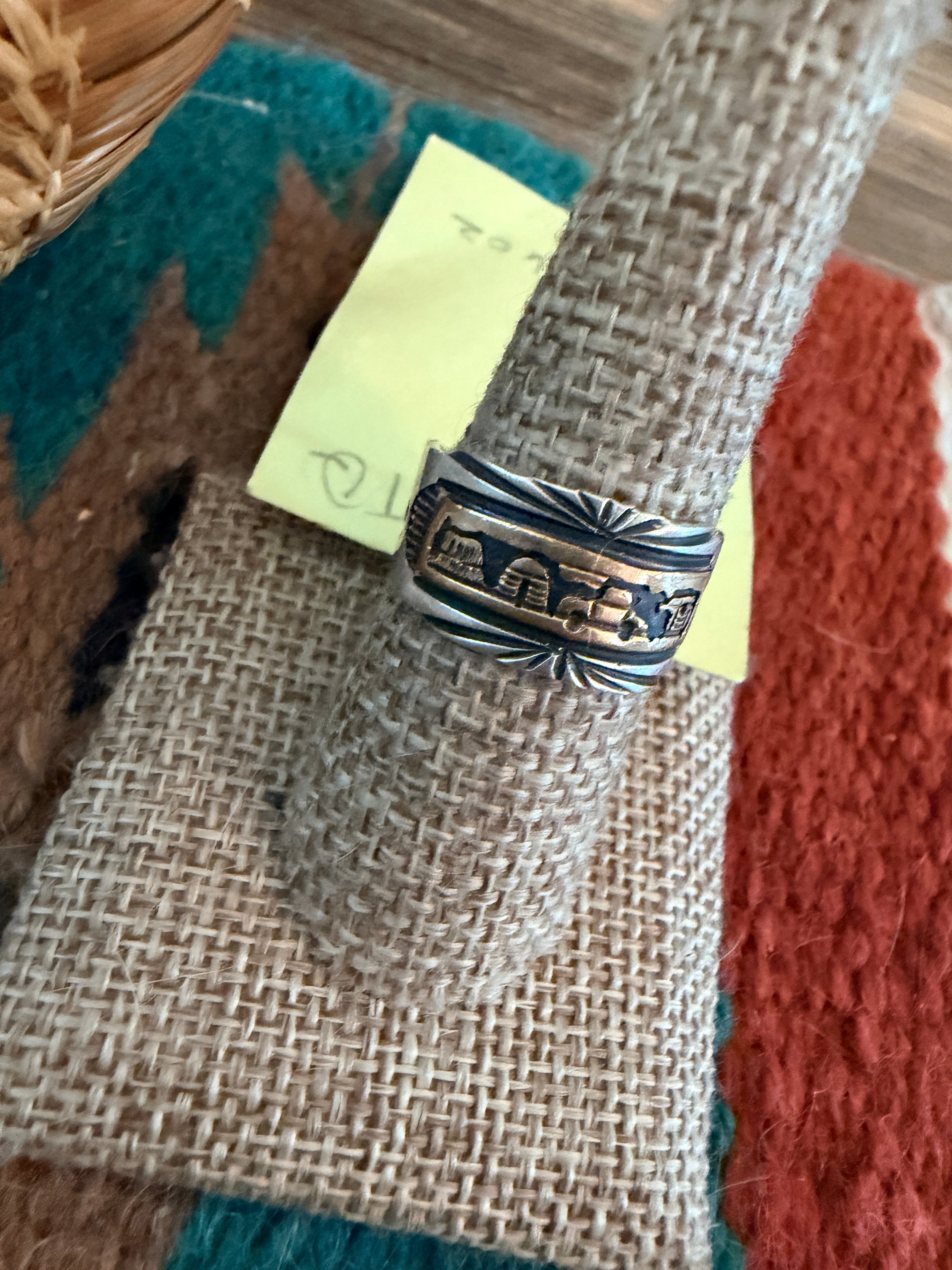 Old Pawn Handcrafted Copper & Sterling Silver Storyteller Band Ring Size 9