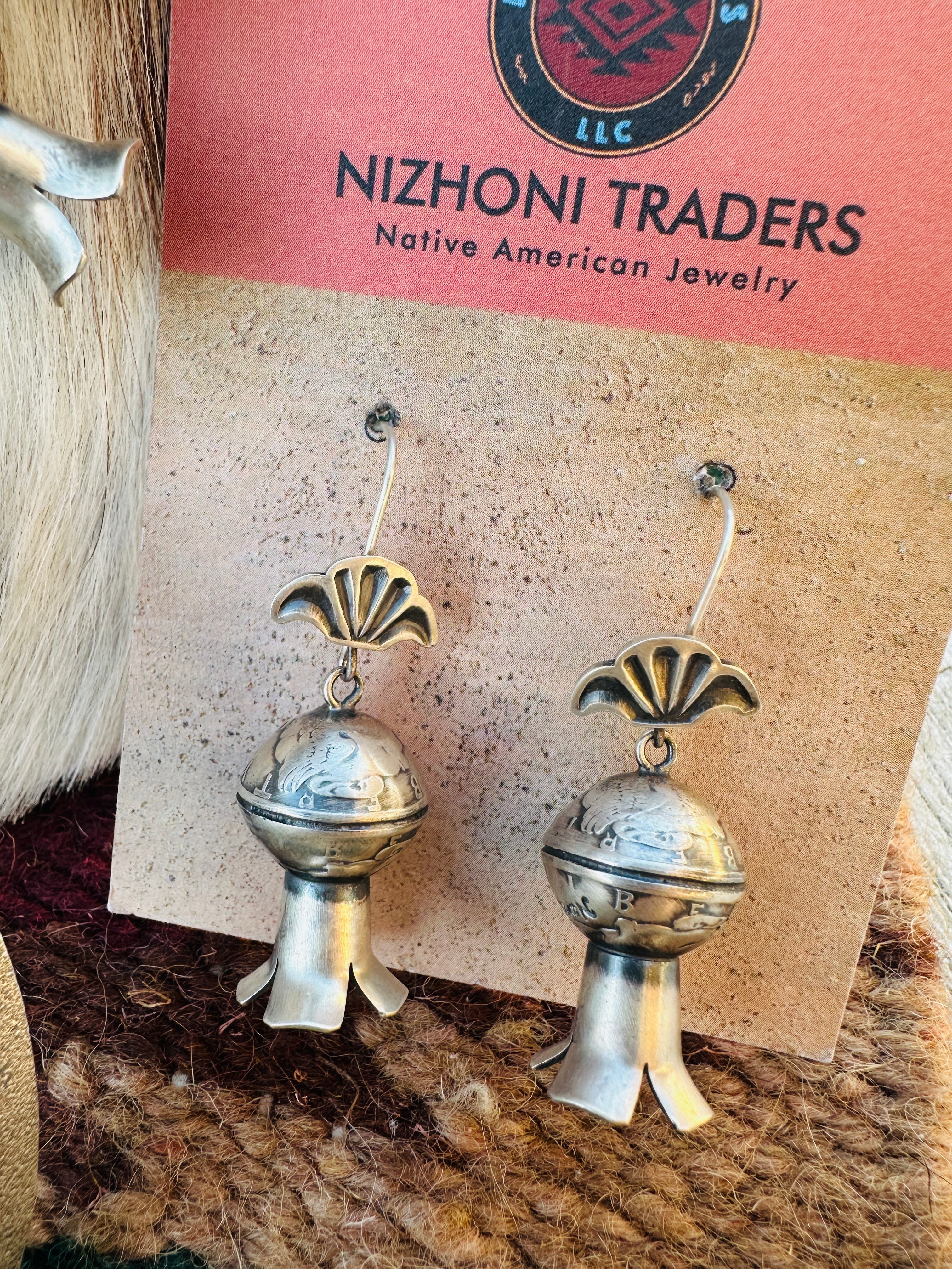 Handcrafted Turquoise & Sterling Silver Mercury Dime Beaded Squash Blossom Necklace and Earring Set by James McCabe