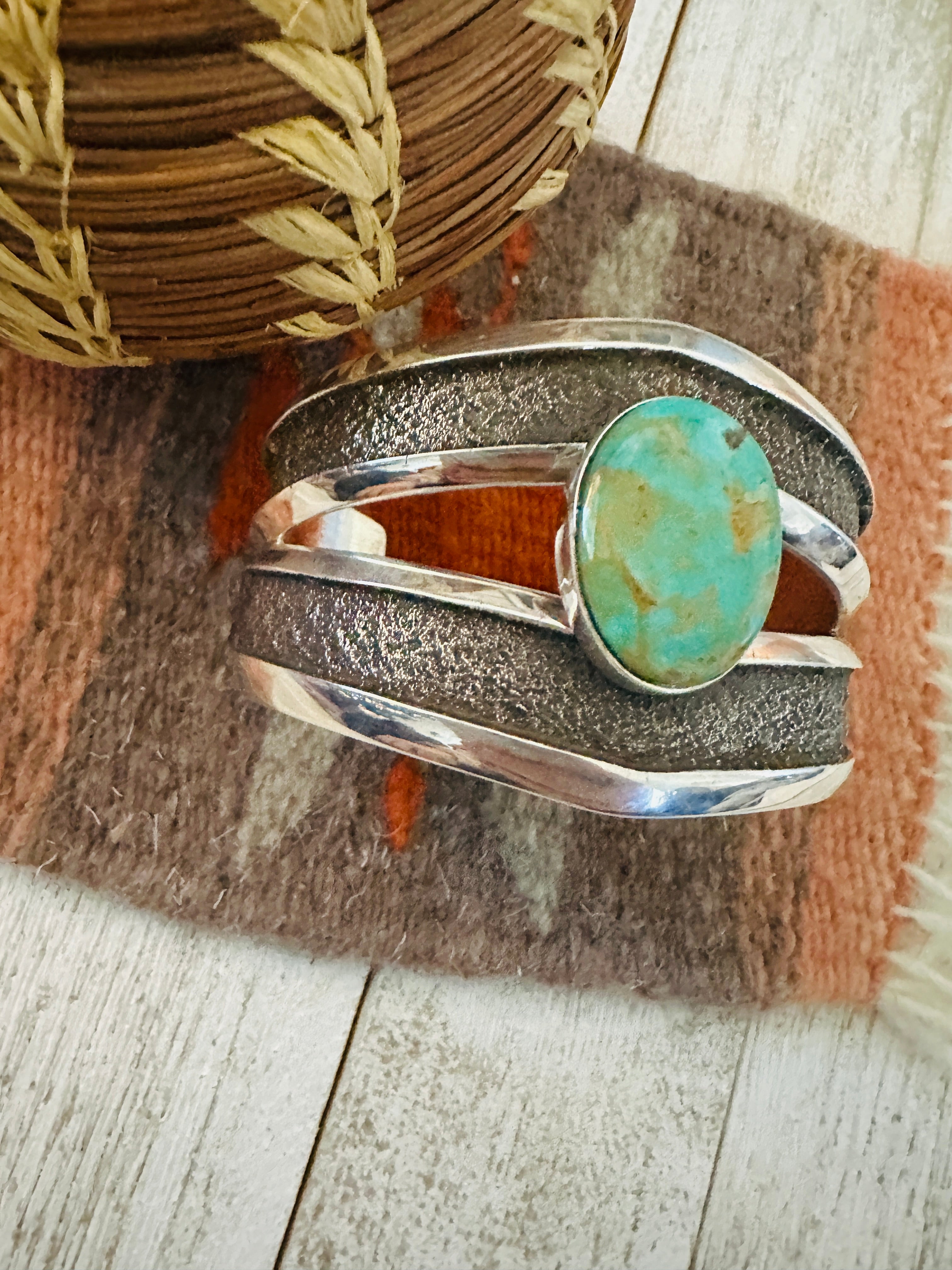 Old Pawn Navajo Sterling Silver & Turquoise Cuff Bracelet