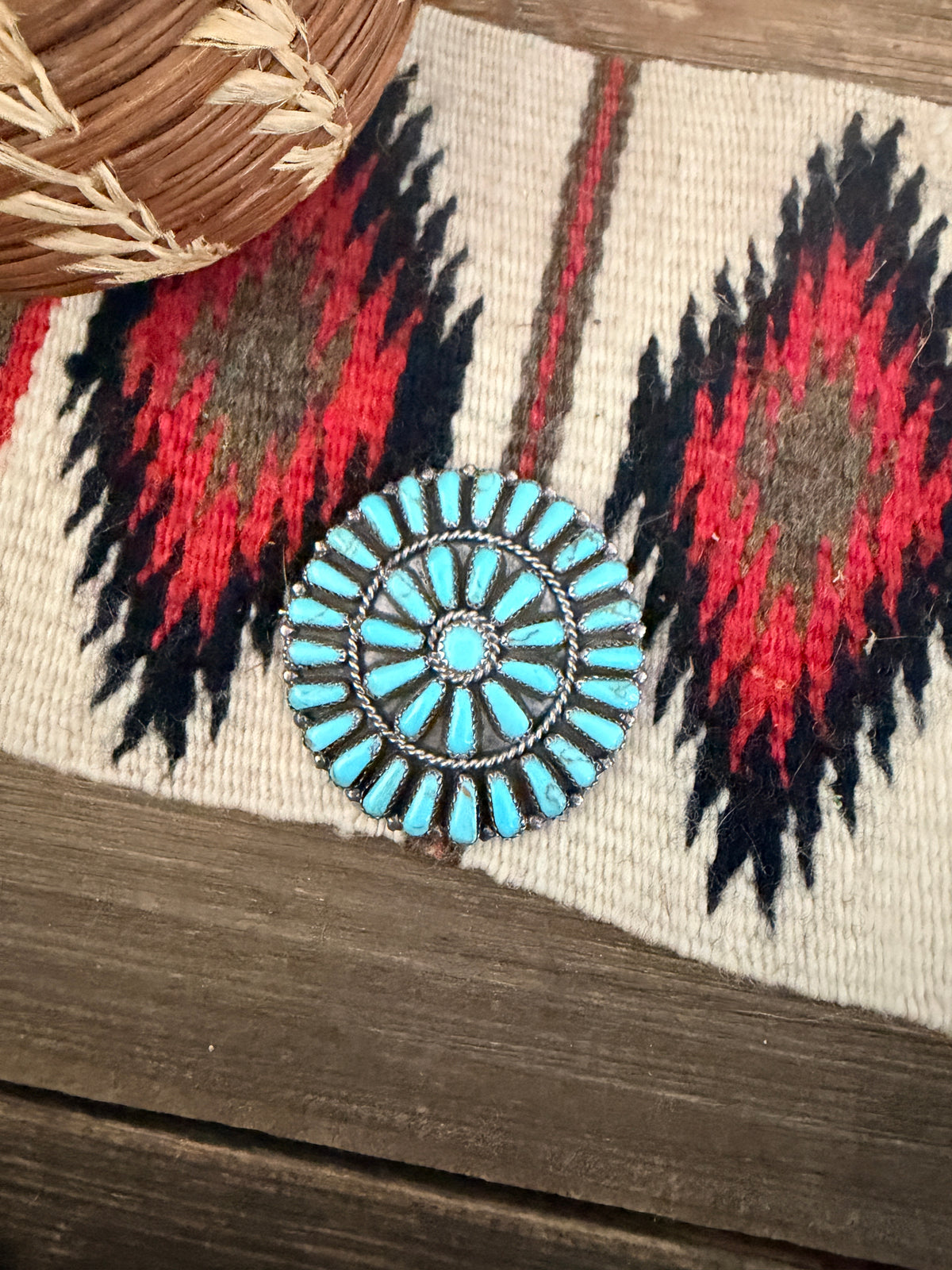 Old Pawn Handcrafted Turquoise and Sterling Silver Cluster Brooch/ Pendant